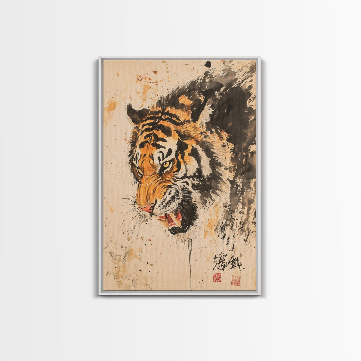 Japanese Style Tiger Painting Print, Tiger Roar, Wabi Sabi Style Art, Animal Prints, Tiger Painting, Tiger Oil Painting Canvas Print
