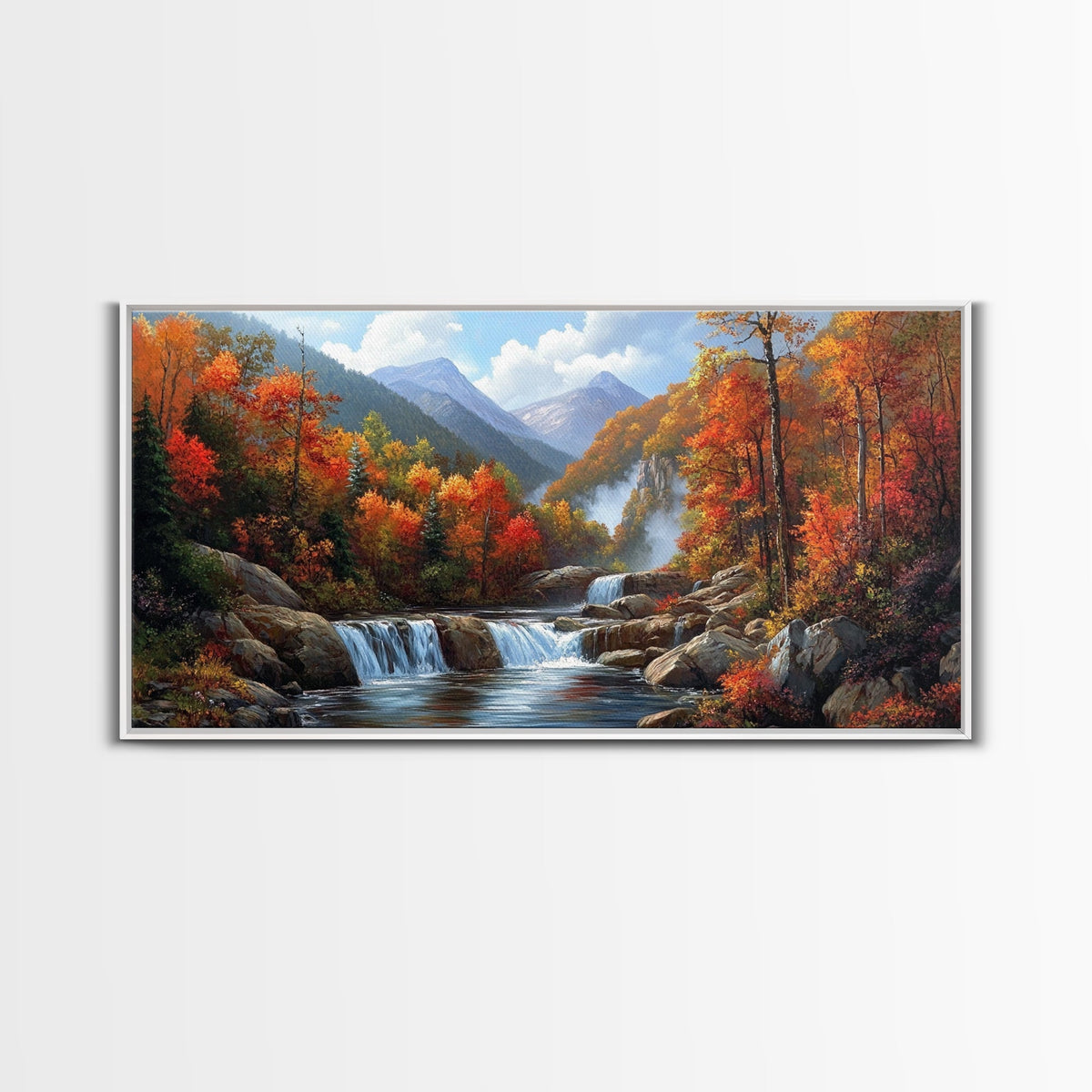 Waterfall In The Forest, Framed Canvas Print, Ready To Hang Art, Wood Frame, Landscape Oil Painting, Mountain Painting, Forest Painting | | Wiccan Center