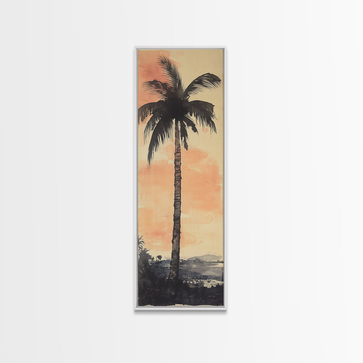 Framed Canvas Print Moody Palm Tree Painting Sunset Coastal Wall Art, Rustic Decor, Tropical Living Room Above Sofa Art, Bedroom Art Print | | Wiccan Center