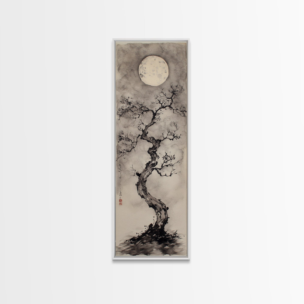 Canvas Print Moon and Tree Painting, Mystical Wabi Sabi Wall Art, Japanese-Inspired Rustic Decor, Above Bed Wall Art Gift Him | | Wiccan Center