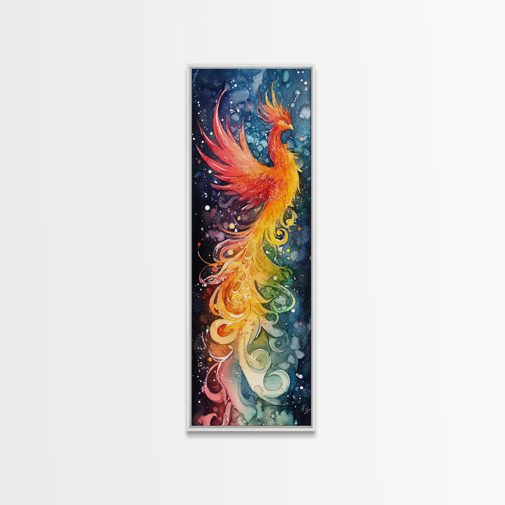 Rainbow-Toned Phoenix Painting with Swirling Colors of Renewal – Beautiful Framed Canvas Print for Spiritual or Inspirational Home Decor