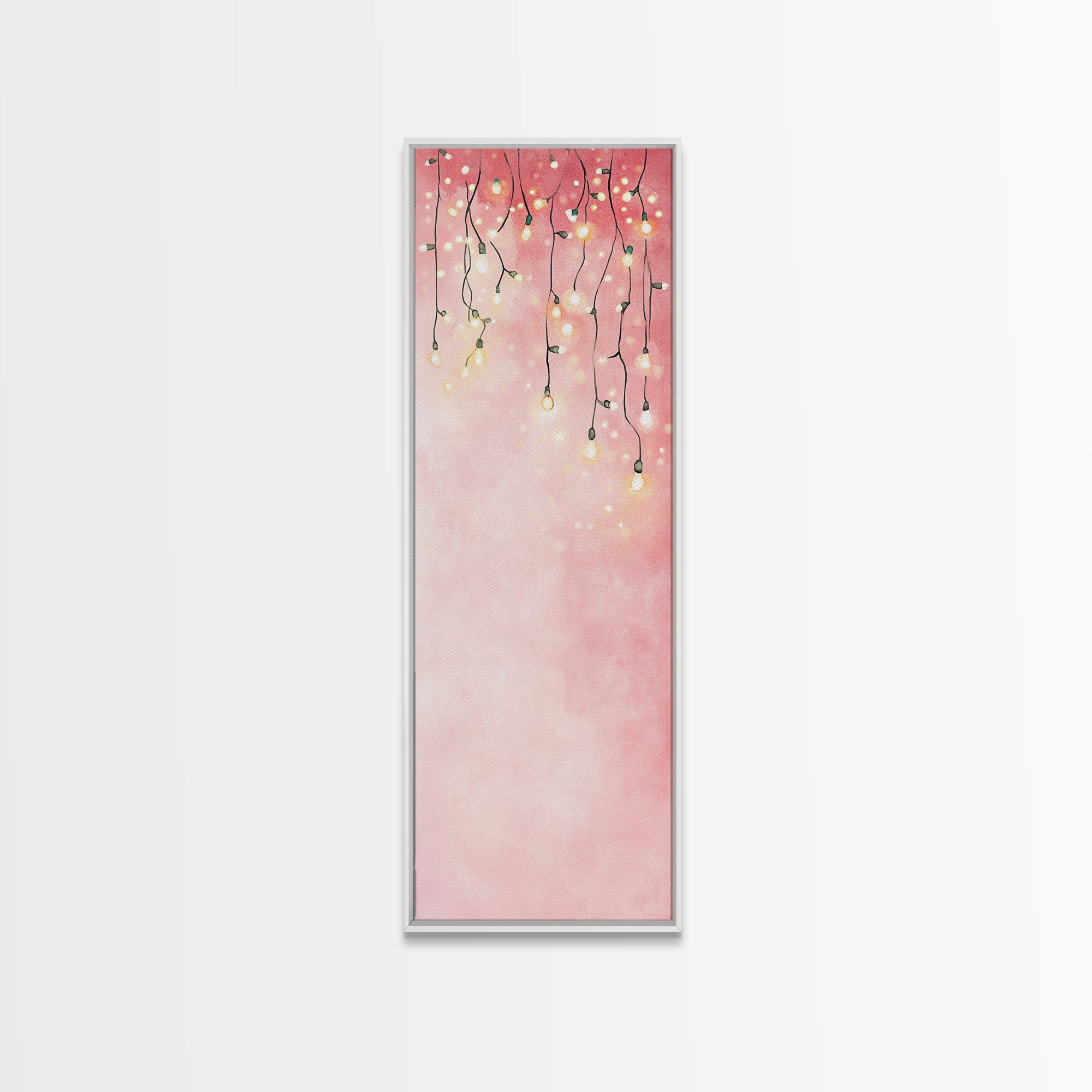 Fairy Lights Glow Framed Canvas Print Whimsical Light Pink Wall Art Cottagecore Bedroom Decor Living Room Artwork Dreamy Minimalist Art