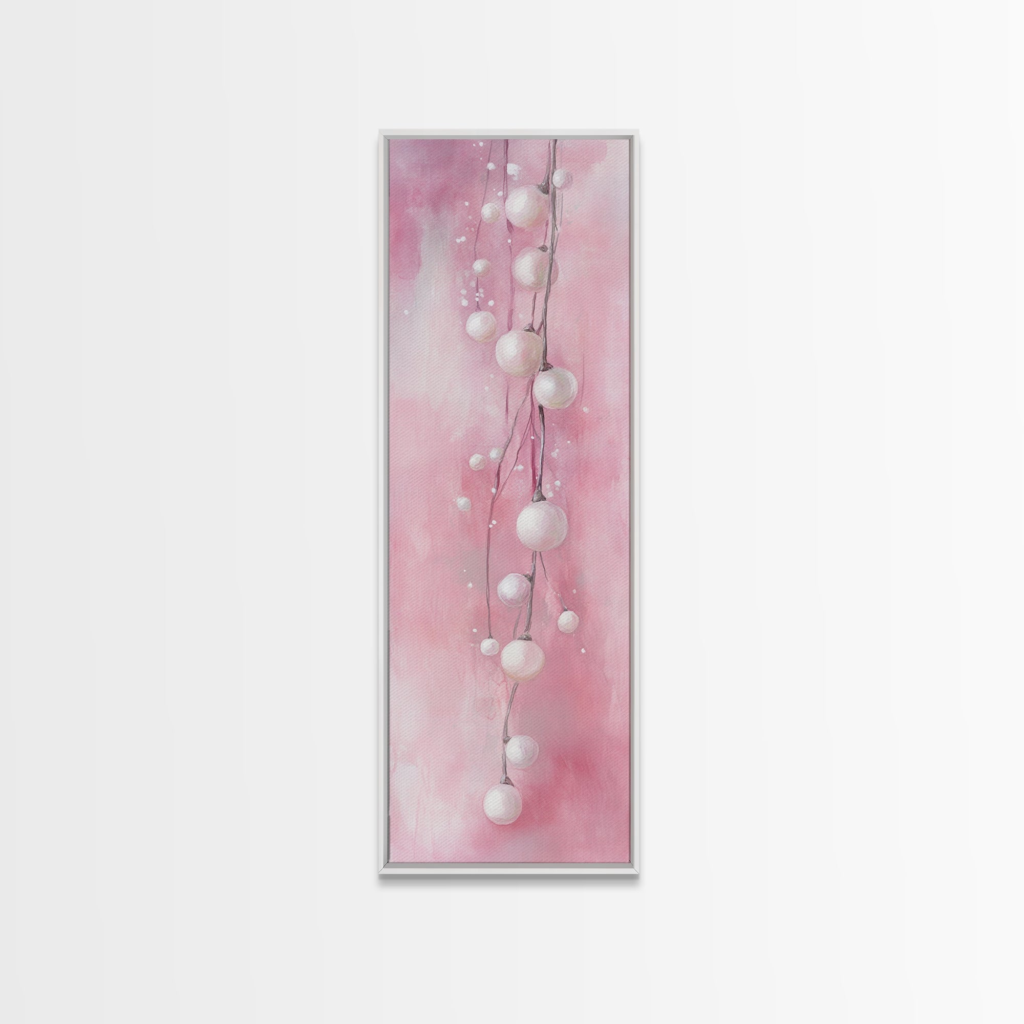 Fairy Lights Canvas Print - Minimalist Whimsical Pink Artwork, Skinny Vertical Wall Art, Cozy Lighting Decor for Bedroom or Dorm
