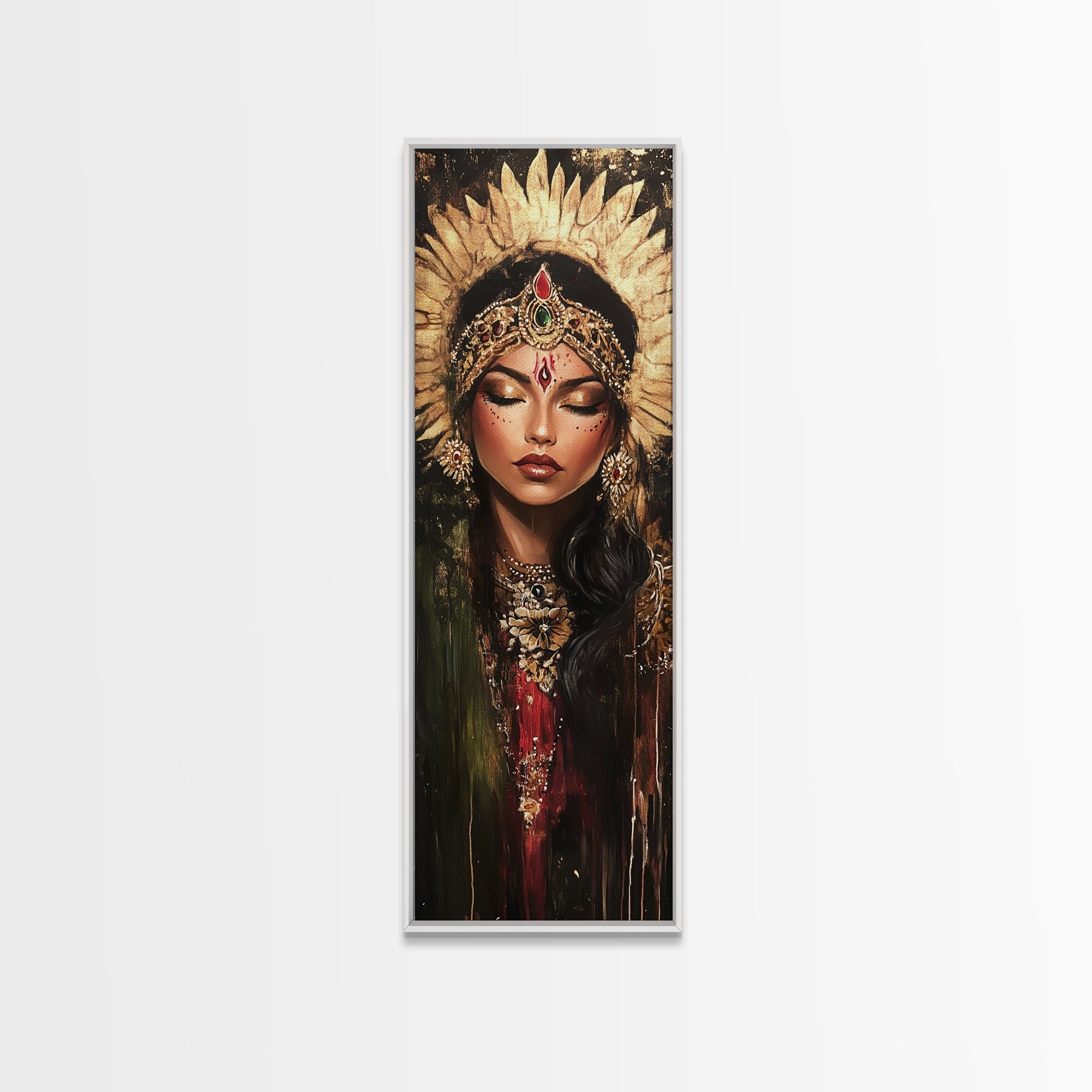 Golden Goddess Framed Canvas Print, Afrocentric Art Print with Ornate Detail, Dark Romance Wall Art for Eclectic Living Room Decor