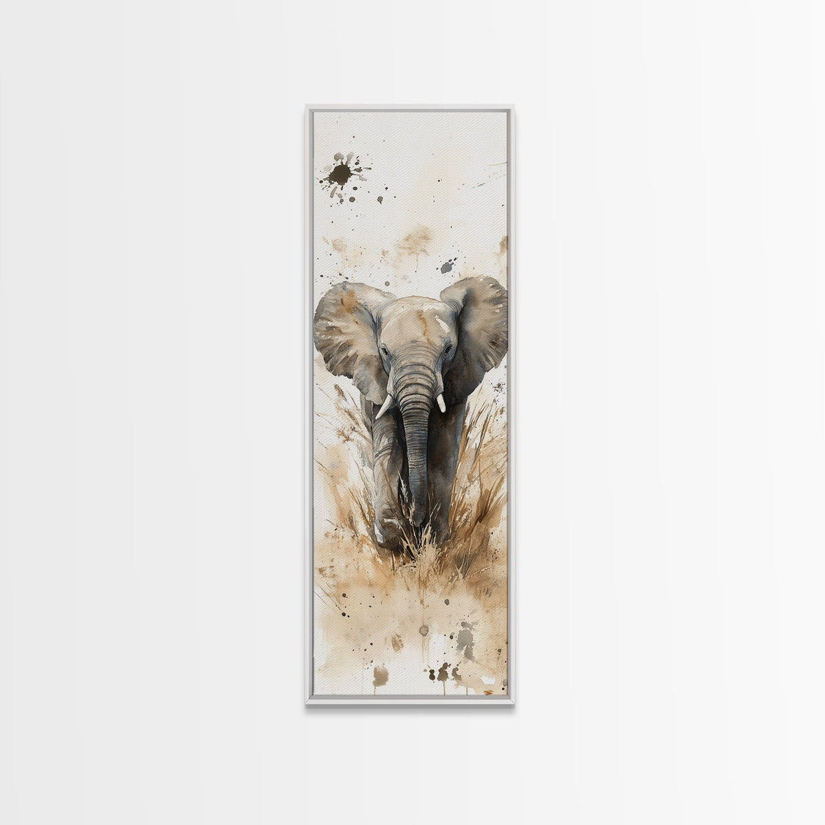 Elephant Wall Art Canvas Print African Art Safari Painting Rustic Decor Vertical Long Narrow Wall Art Animal Lover Gift