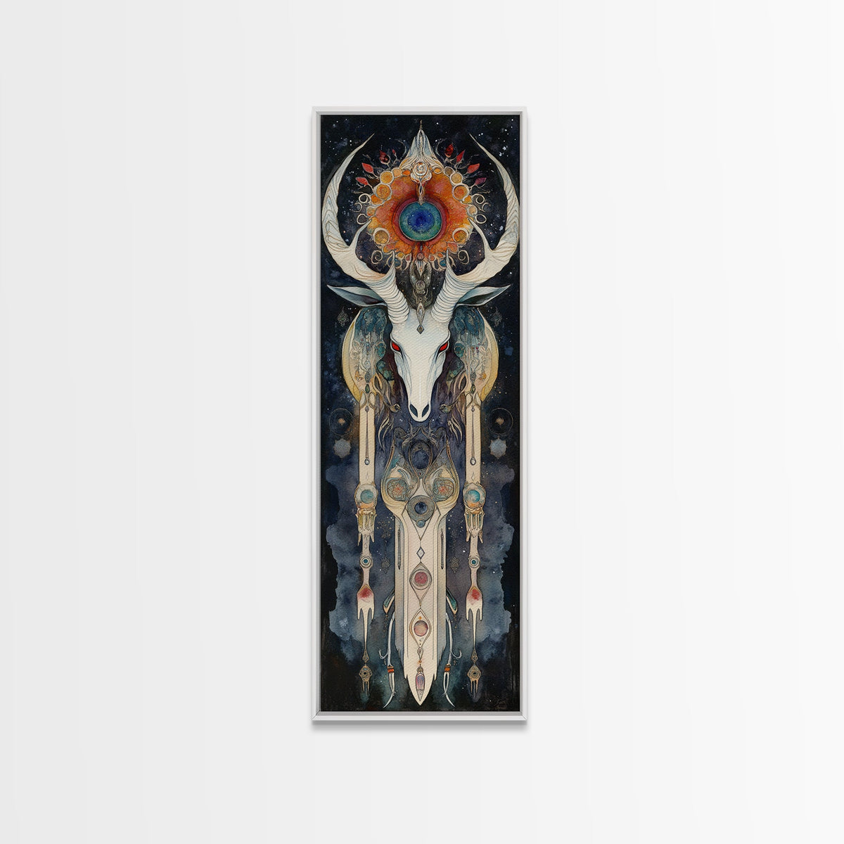 Dreamcatcher Deer Canvas Print Featuring Boho Sacred Geometry Art, Native Inspired Dark Angels Wall Art Ideal For Gift Idea
