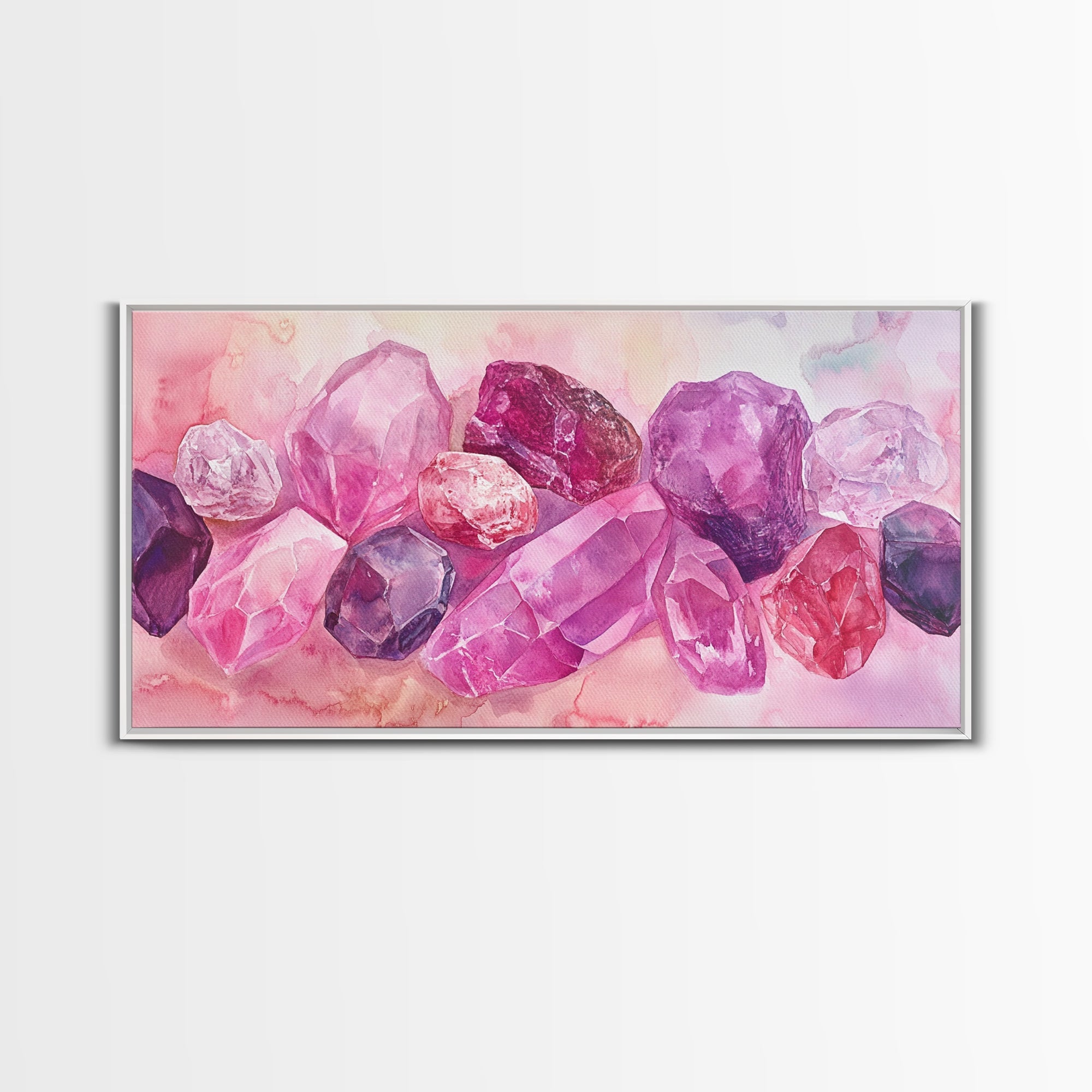 Gemstone Canvas Print | Pink and Purple Crystal Wall Art | Whimsical Magical Artwork | Cottagecore Bedroom Decor | Pastel Colorful Wall Art | | Wiccan Center