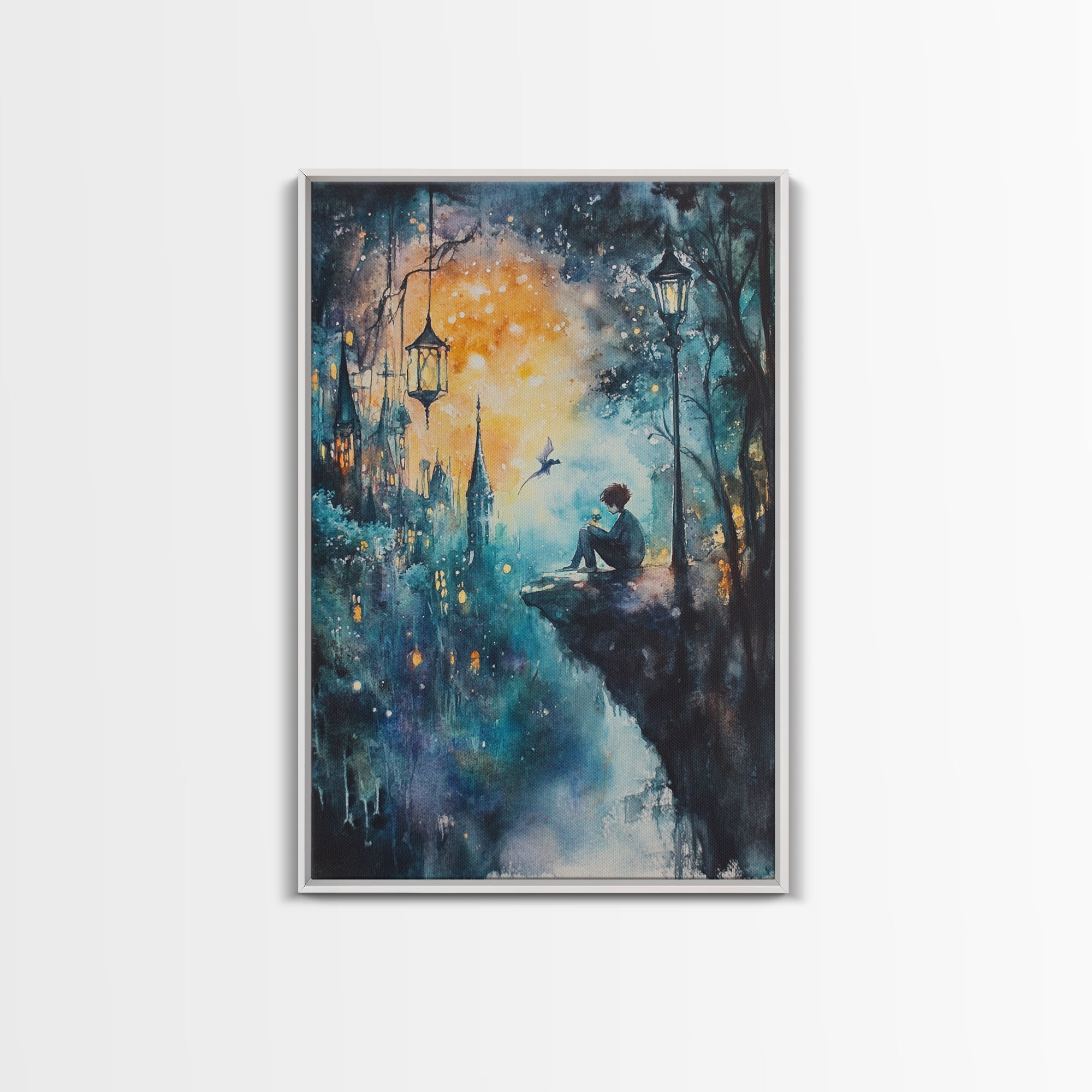 Magical Nightscape Framed Canvas Print Whimsical Fantasy Art Moody Wall Art Gift Idea Living Room Decor Dark Romantic Artwork | | Wiccan Center