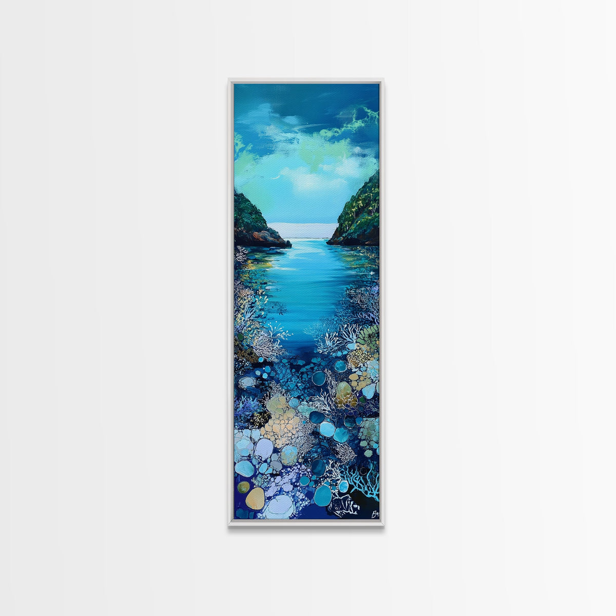 Underwater View, nautical painting, seascape painting, coral reef painting, blue and green wall art, Framed Canvas Print | | Wiccan Center