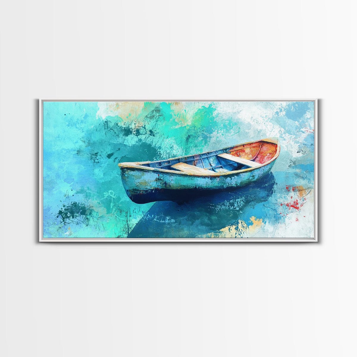 Floating Boat, teal watercolor, impressionist seascape, peaceful ocean, nautical painting, Canvas Print, coastal decor, rustic art | | Wiccan Center
