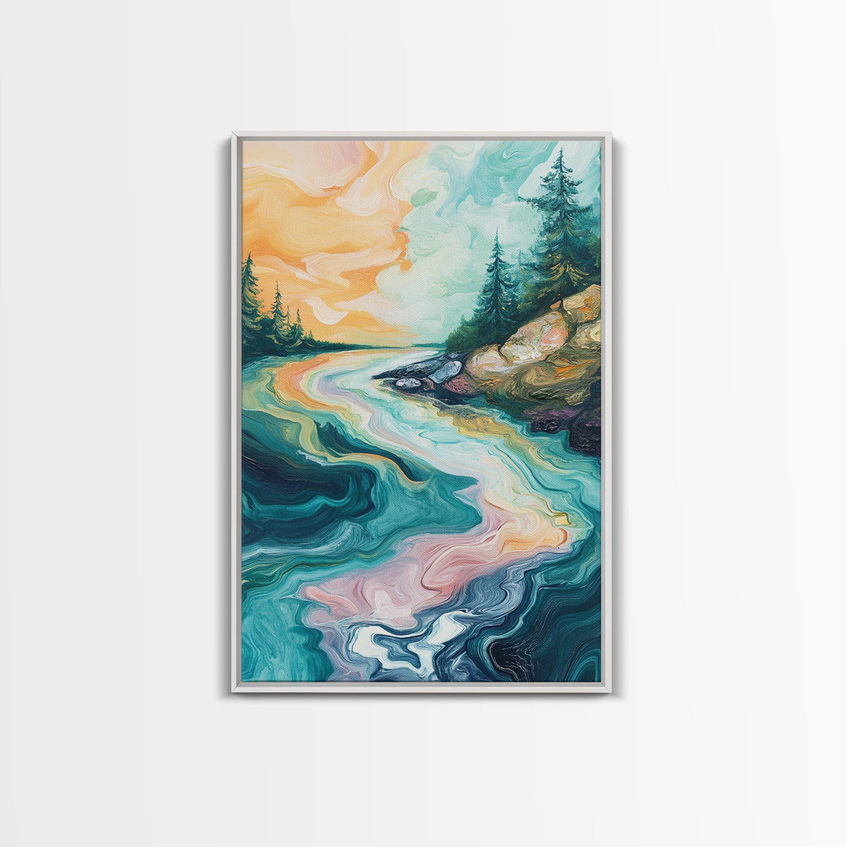 Swirling River Art, Abstract Nature Scene, Dreamy Landscape, Flowing Water, Boho Wall Art, Colorful Decor, Canvas Print | | Wiccan Center