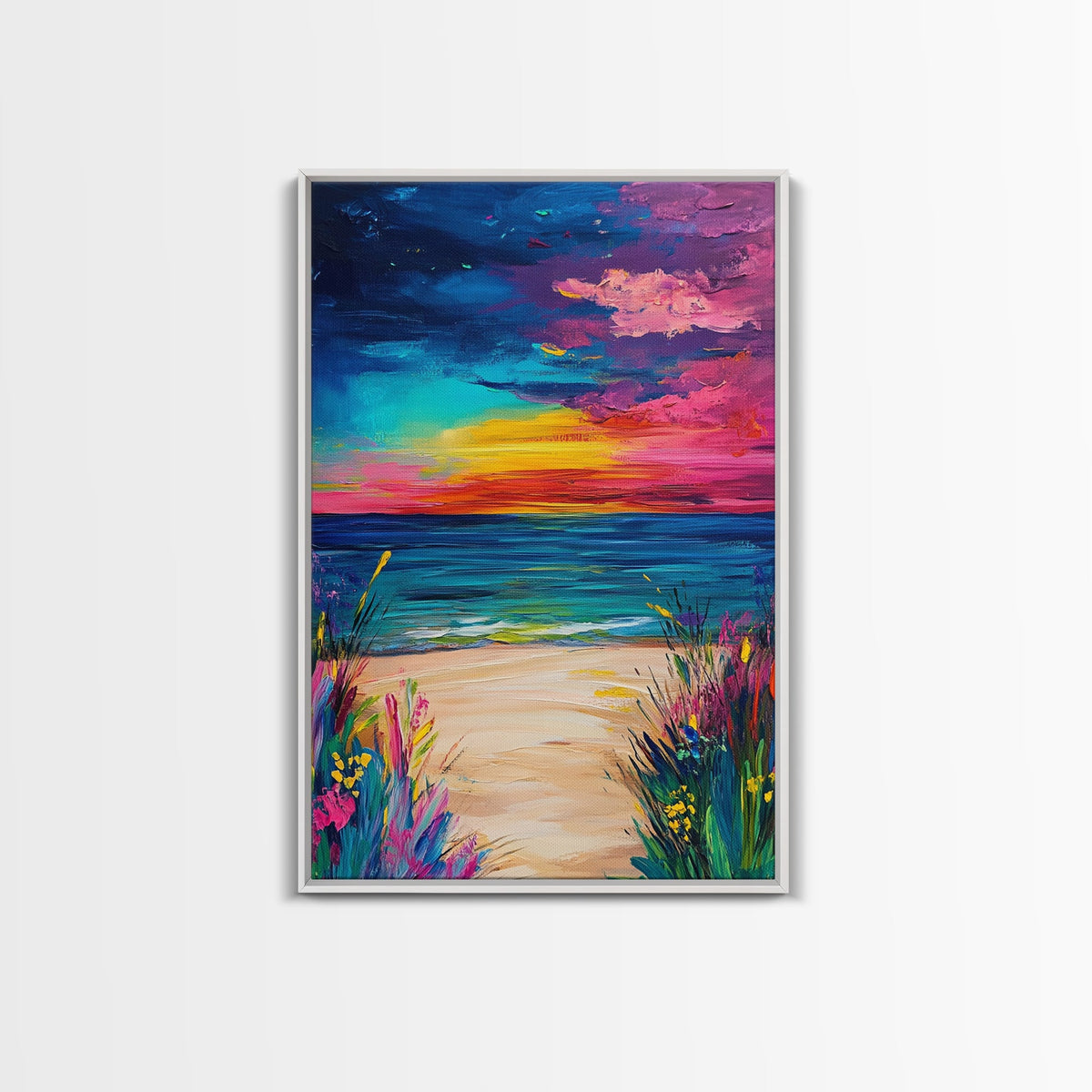 Colorful Sunset, coastal painting, seascape painting, pink orange wall art, Canvas Print, coastal cowgirl wall art, above bed wall art | | Wiccan Center