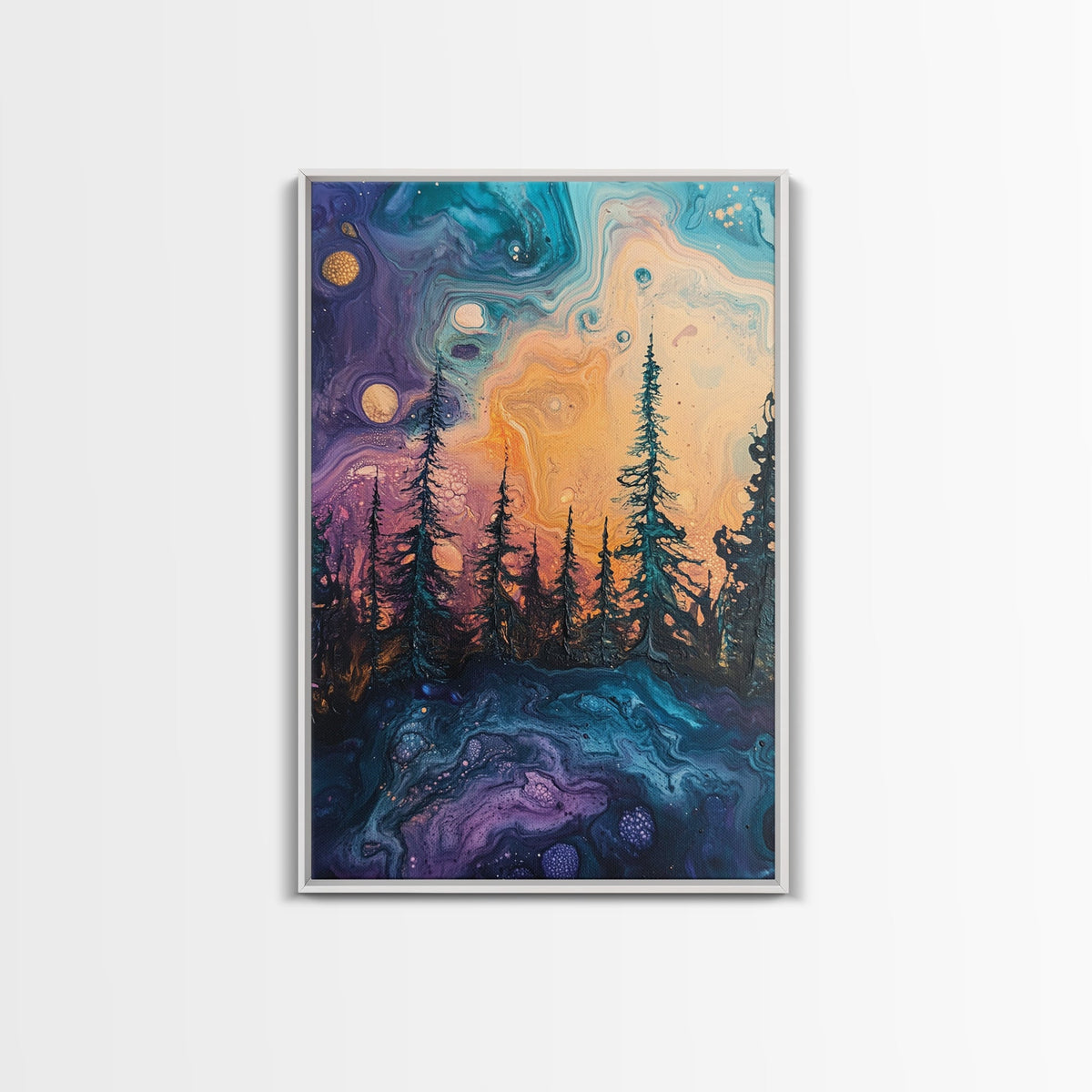Cosmic Trees, forest at dusk painting, pine tree art, fantasy landscape, moody art, celestial wall art, mystical art, canvas print | | Wiccan Center