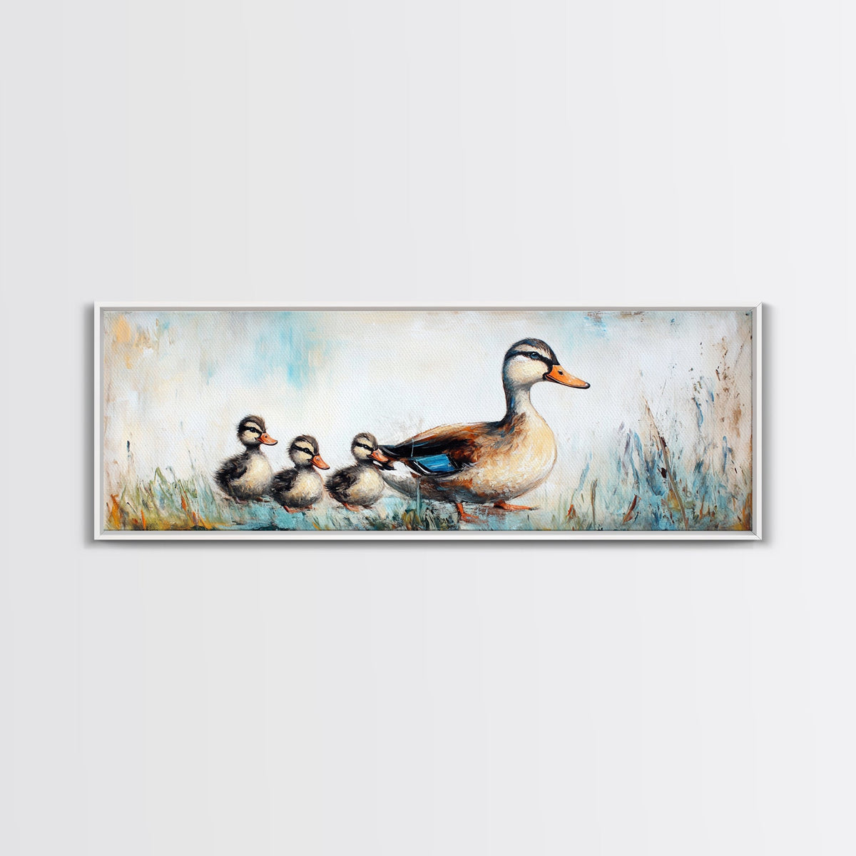 Mother Duck and Ducklings, Whimsical Farmhouse Animal Wall Art, Cute Baby Ducks Painting, Cozy Country Decor, Nursery Artwork