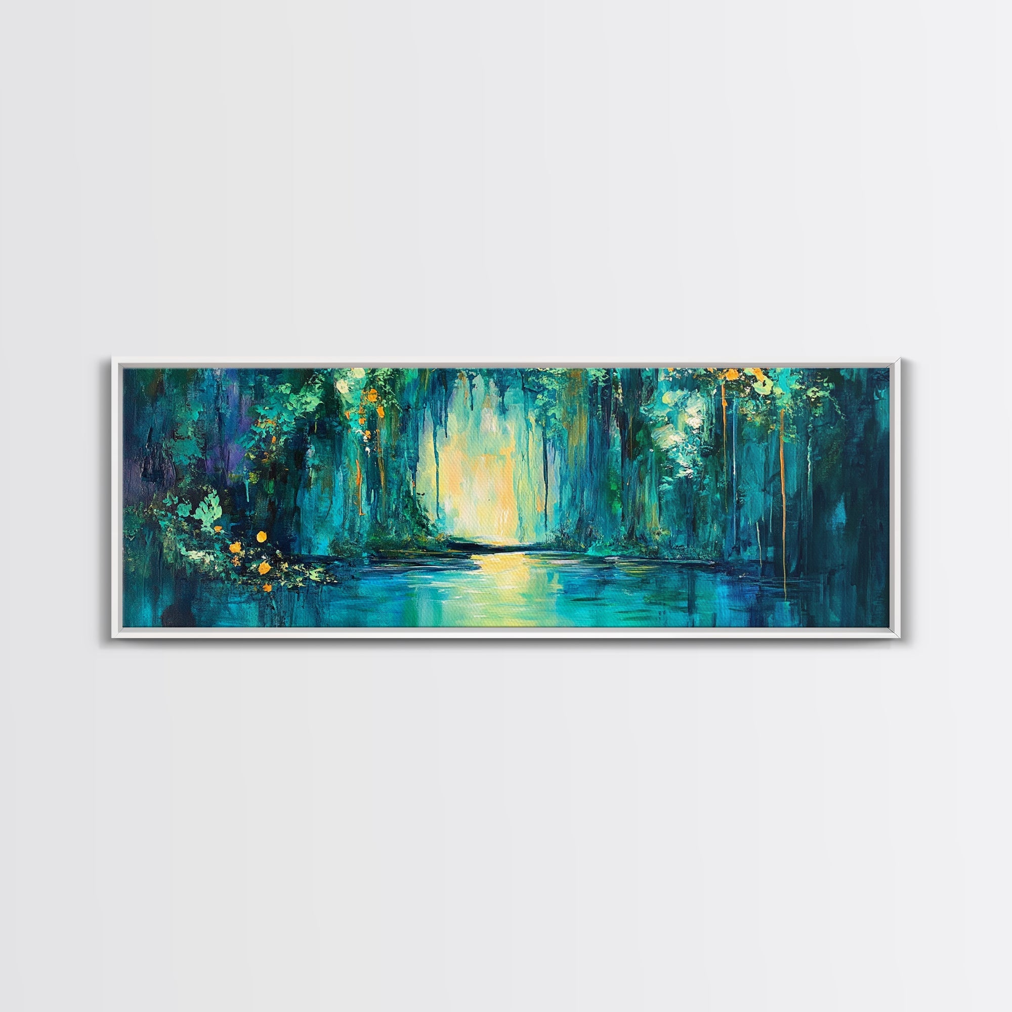 Magical Forest Lake Framed Canvas Print Fantasy Nature Wall Art Mystical Greenery Home Decor Living Room Office Gift