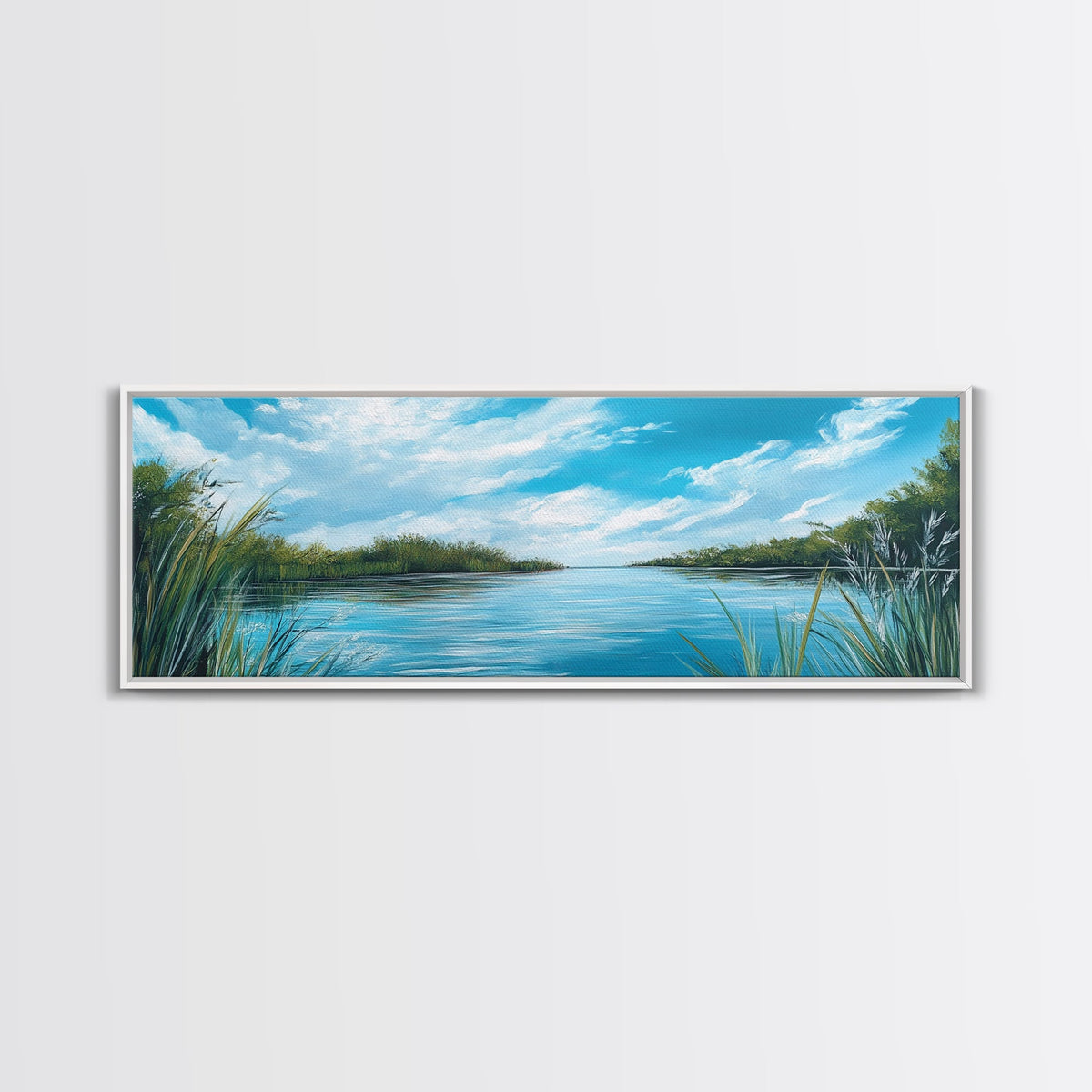 Tranquil River Landscape Art, Serene Water Painting, Nature Wall Decor, Blue Green Home Decor, Modern Office Wall Art | | Wiccan Center