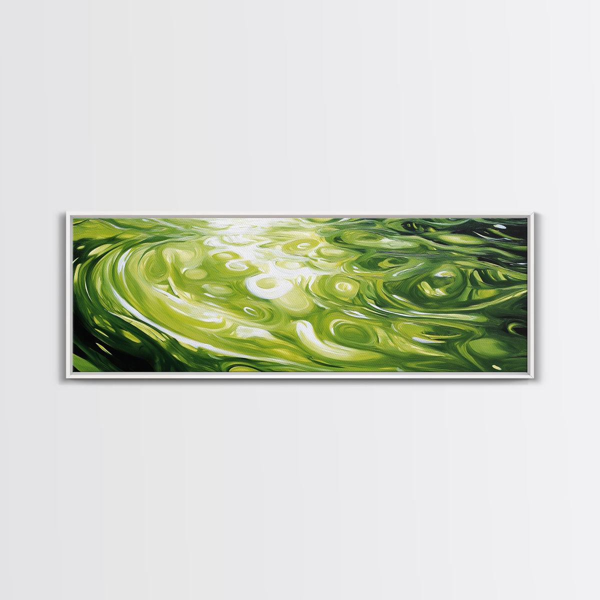 Abstract Green Swirl Painting, Modern Contemporary Wall Art, Nature Inspired Water Reflection, Trendy Office, Framed Canvas Print | | Wiccan Center