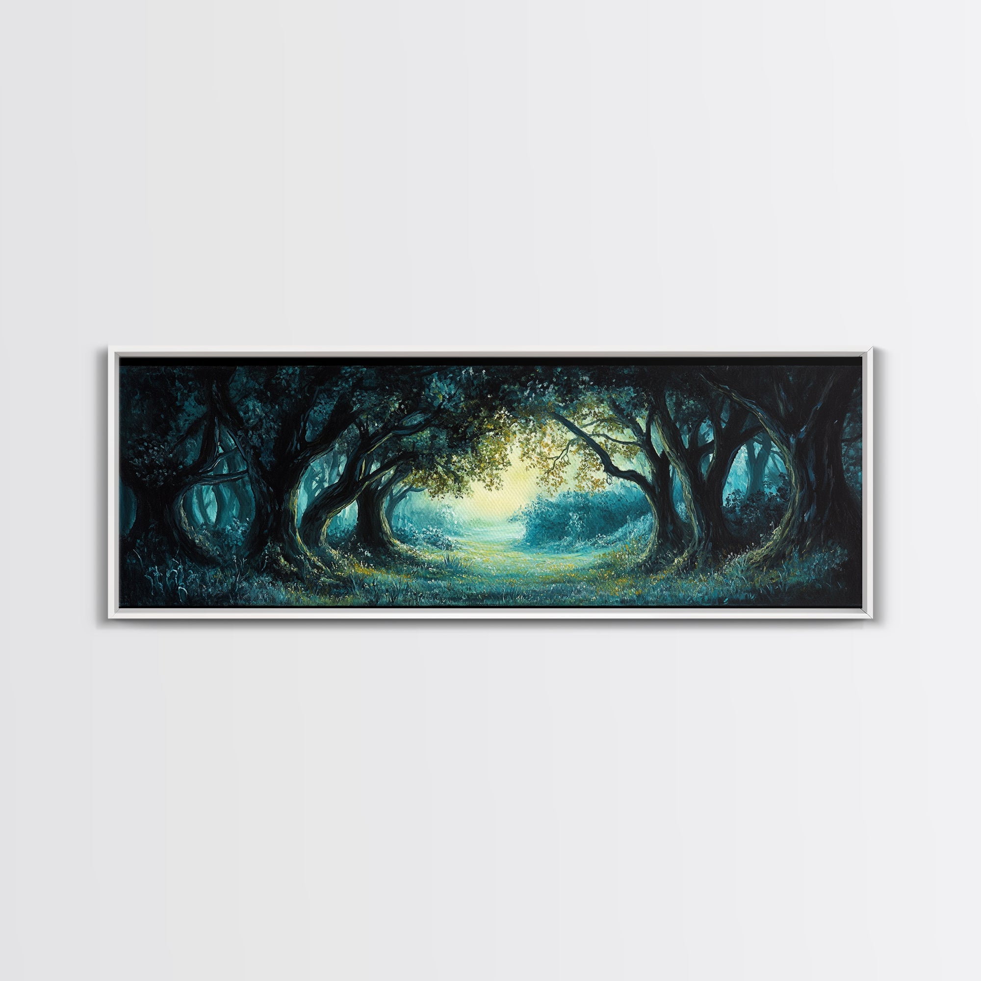 Enchanted Forest Framed Canvas Print Magical Woodland Scene, Nature Wall Art, Fantasy Art, Dark Green Landscape, Home Decor
