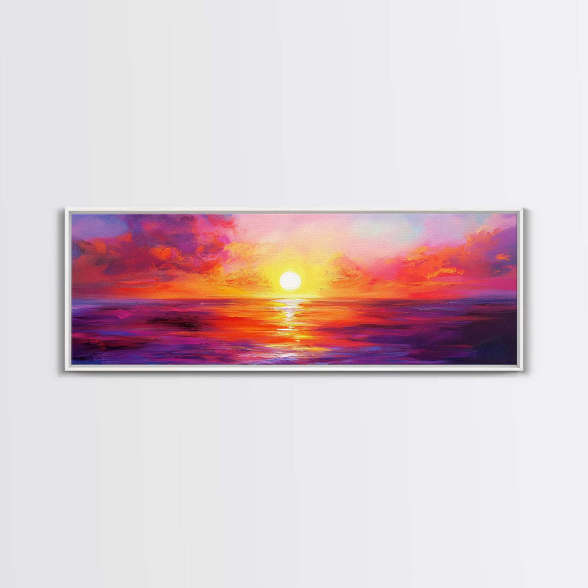 Fiery Sunset, Warm Sky Painting, Colorful Seascape Wall Art, Coastal Living Decor, Framed Canvas Print, Living Room Artwork | | Wiccan Center