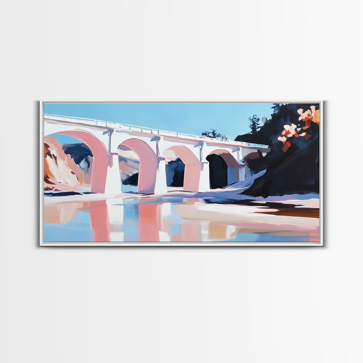 Bridge Reflection, Scenic River, Pastel Landscape, Canvas Print, Architecture Art, Living Room Wall Art, Minimalist Water Scene, Travel Art | | Wiccan Center