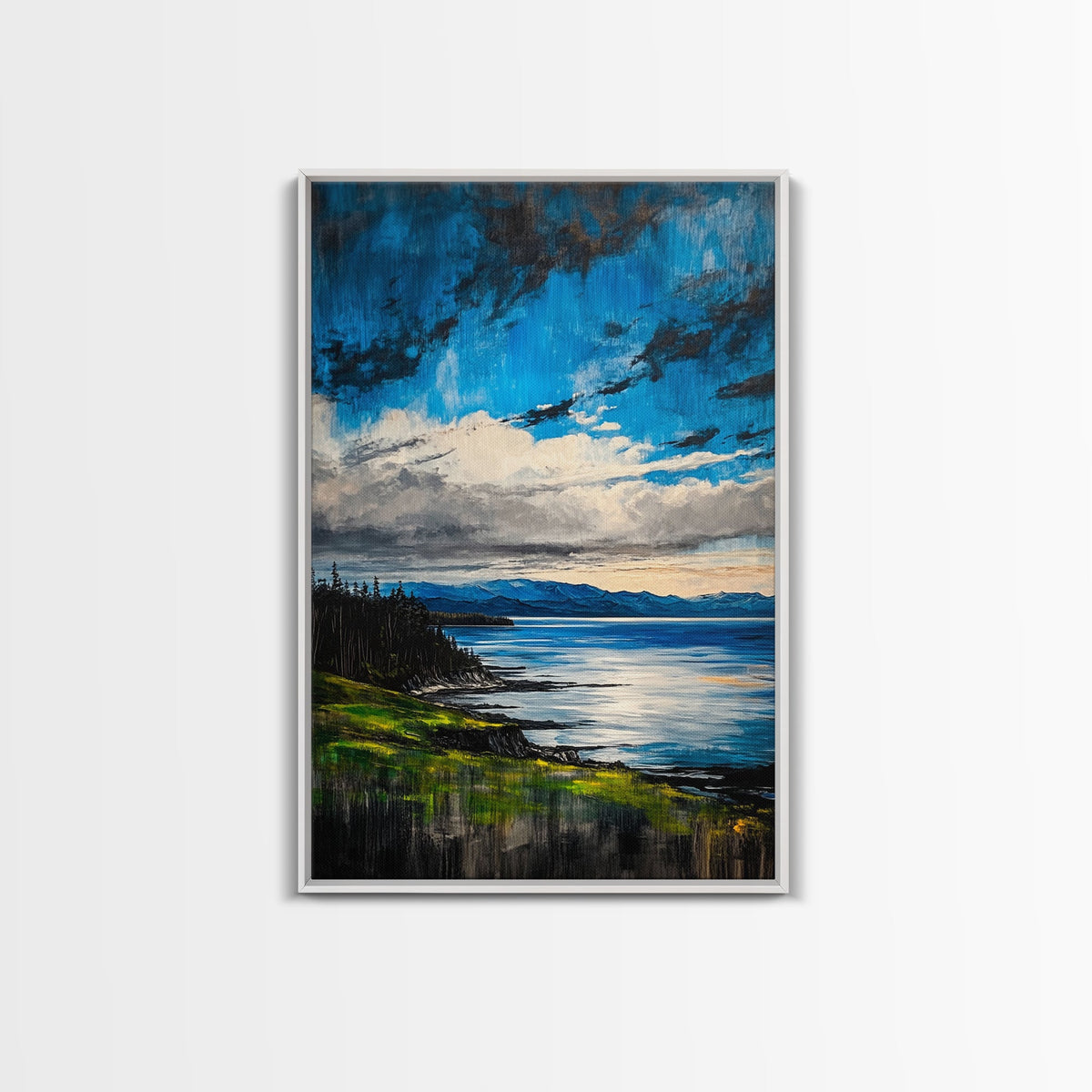 Mountain Lake Art, Nature Print, Landscape Decor, Tranquil Water View, Living Room Wall Art, Cabin Aesthetic, Framed Canvas Print | | Wiccan Center