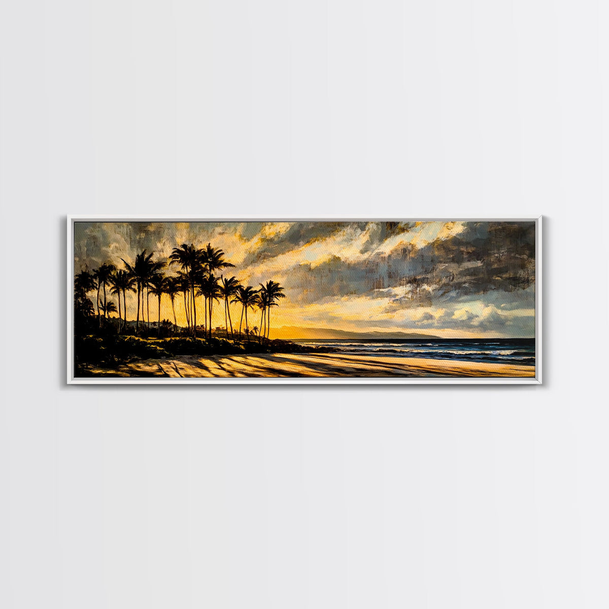 Golden Beach Sunset, Coastal Wall Art, Framed Canvas Print, Tropical Home Decor, Relaxing Seascape, Living Room Wall Art, Ocean Sunset Art | | Wiccan Center