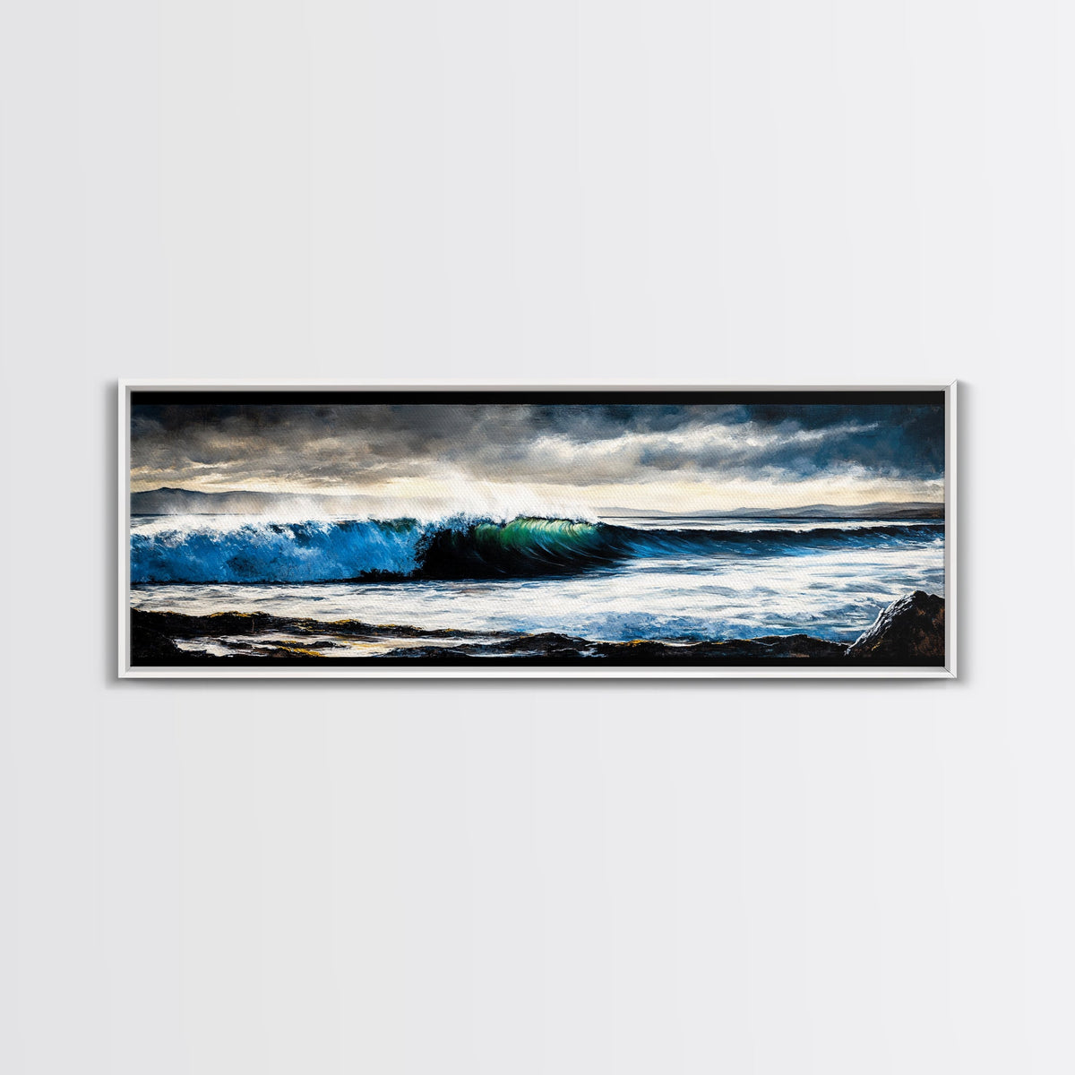 Powerful Ocean Wave, Realistic Seascape Art, Blue Water Wall Decor, Coastal Living Room Art, Surfer Beach Print, Framed Canvas Print | | Wiccan Center