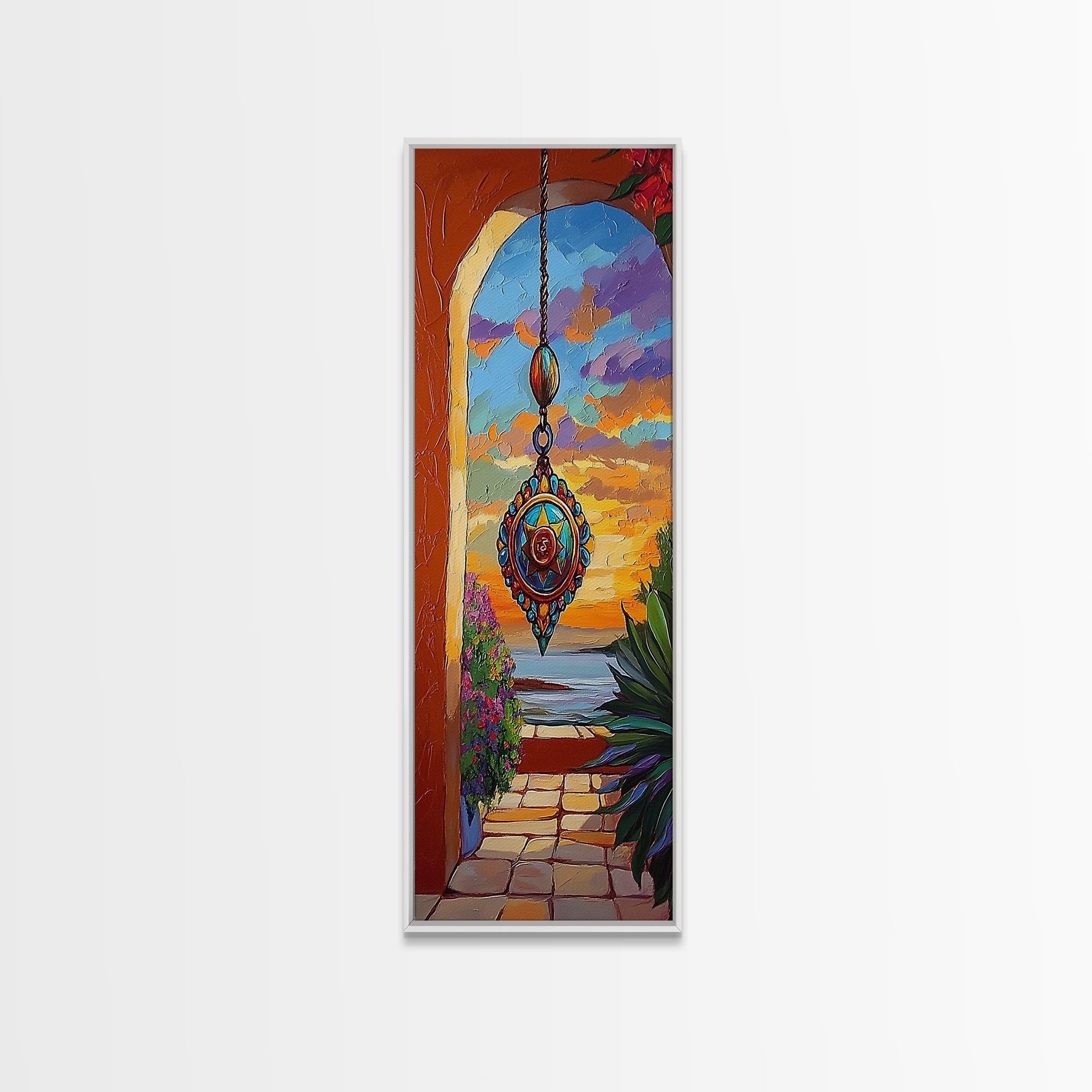 Sunset Mandala, Meditation, Framed Canvas Print, Spiritual Boho Wall Art, Chakra Inspired Entryway Decor, Serene Ocean Meditation Style
