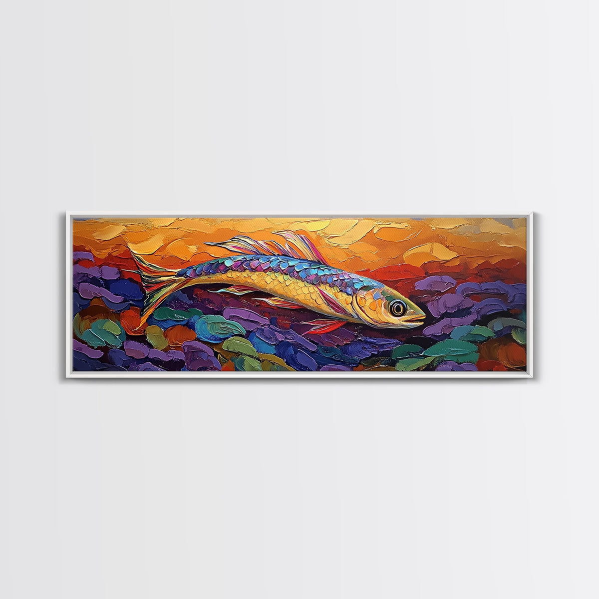 Colorful Fish Painting, Vibrant Sea Life, Abstract Ocean Creature, Marine Fantasy Style, Framed Canvas Print, Kids Room Underwater Art | | Wiccan Center