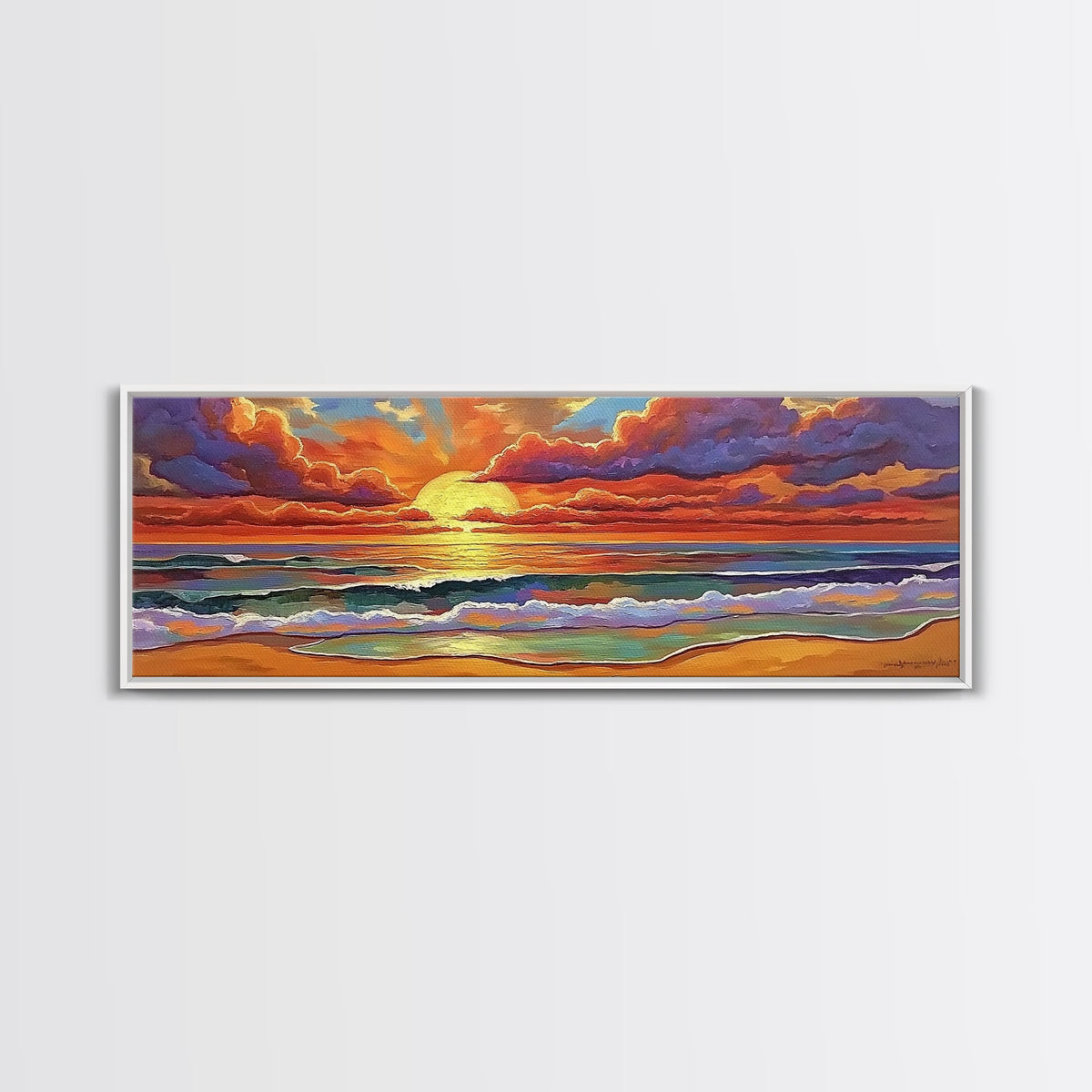 Ocean Sunset, Colorful Sky, Tranquil Shore, Canvas Print, Peaceful Beach Wall Art, Vibrant Living Room Decor, Seaside Home Aesthetic | | Wiccan Center