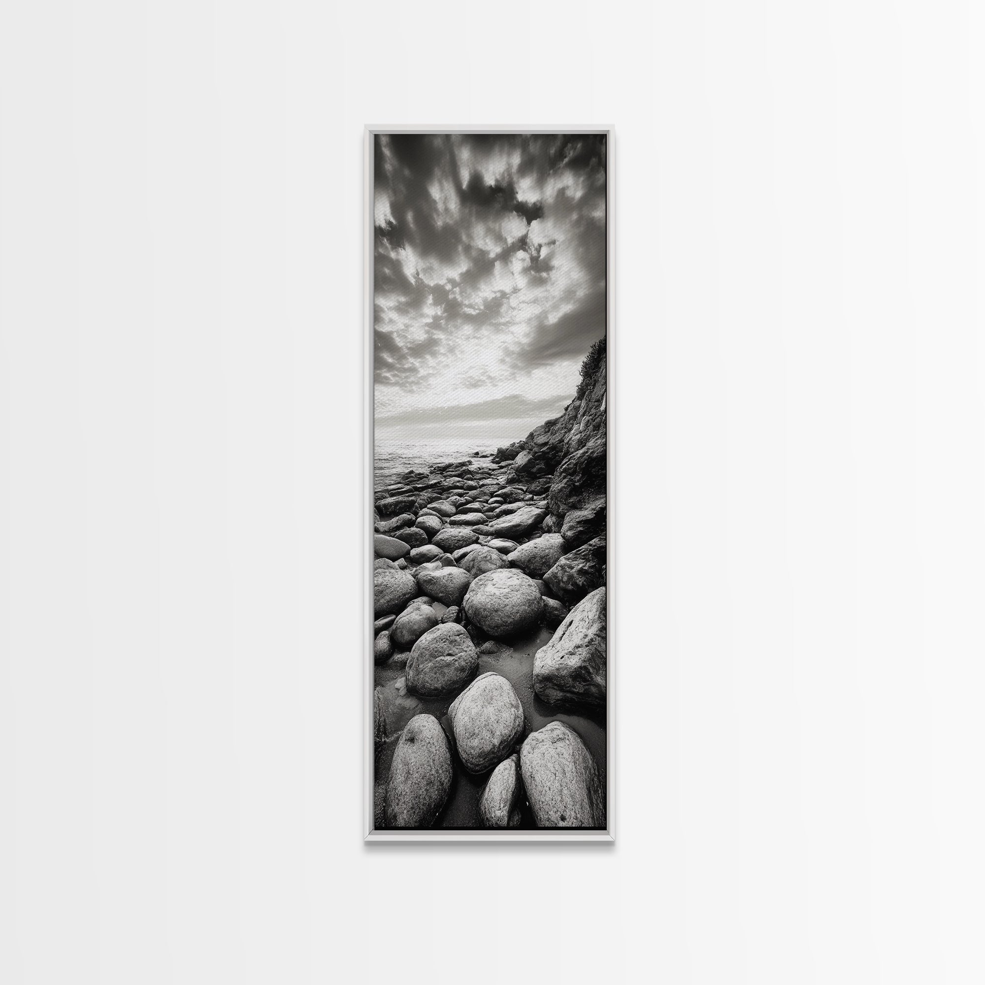 Coastal Stones, Rocky Shore, Sunrise Ocean, Black White Print, Framed Canvas Print Beach House Decor, Entryway Art, Nautical Minimalist Wall Art | | Wiccan Center