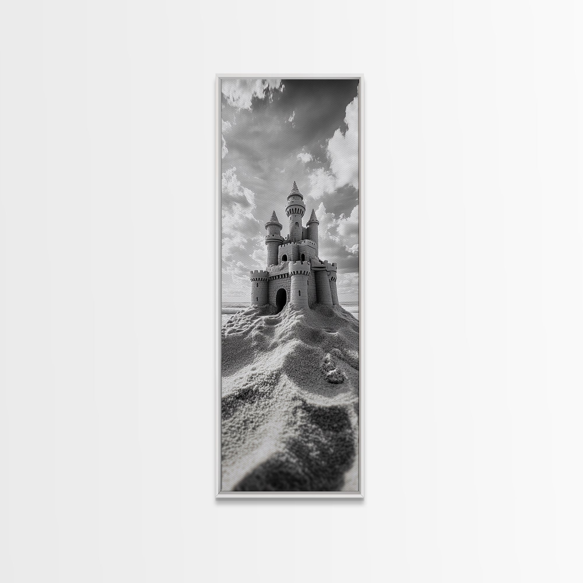 Sandcastle Fantasy, Beach Dream Print, Whimsical Coastal Decor, Kids Room or Nursery Art, Framed Canvas Print, Fairytale Vibe