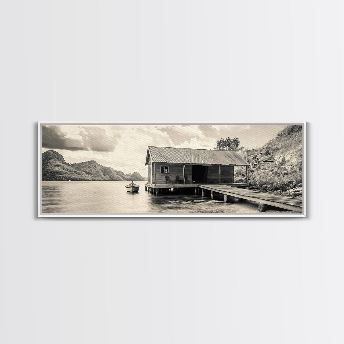 Lake Cabin, Rustic Dock, Mountain View, Serene Water, Framed Canvas Print, Entryway Wall Art, Vintage Travel Decor, Cozy Lakehouse Art | | Wiccan Center