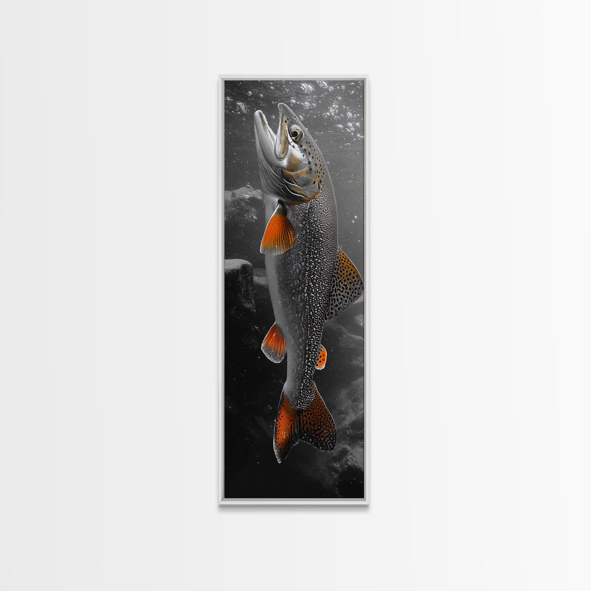 Trout Fishing Print, Underwater Scene, Orange Fins Fish, Rustic Wildlife, Framed Canvas Print, Cabin Decor, Man Cave Wall Art | | Wiccan Center
