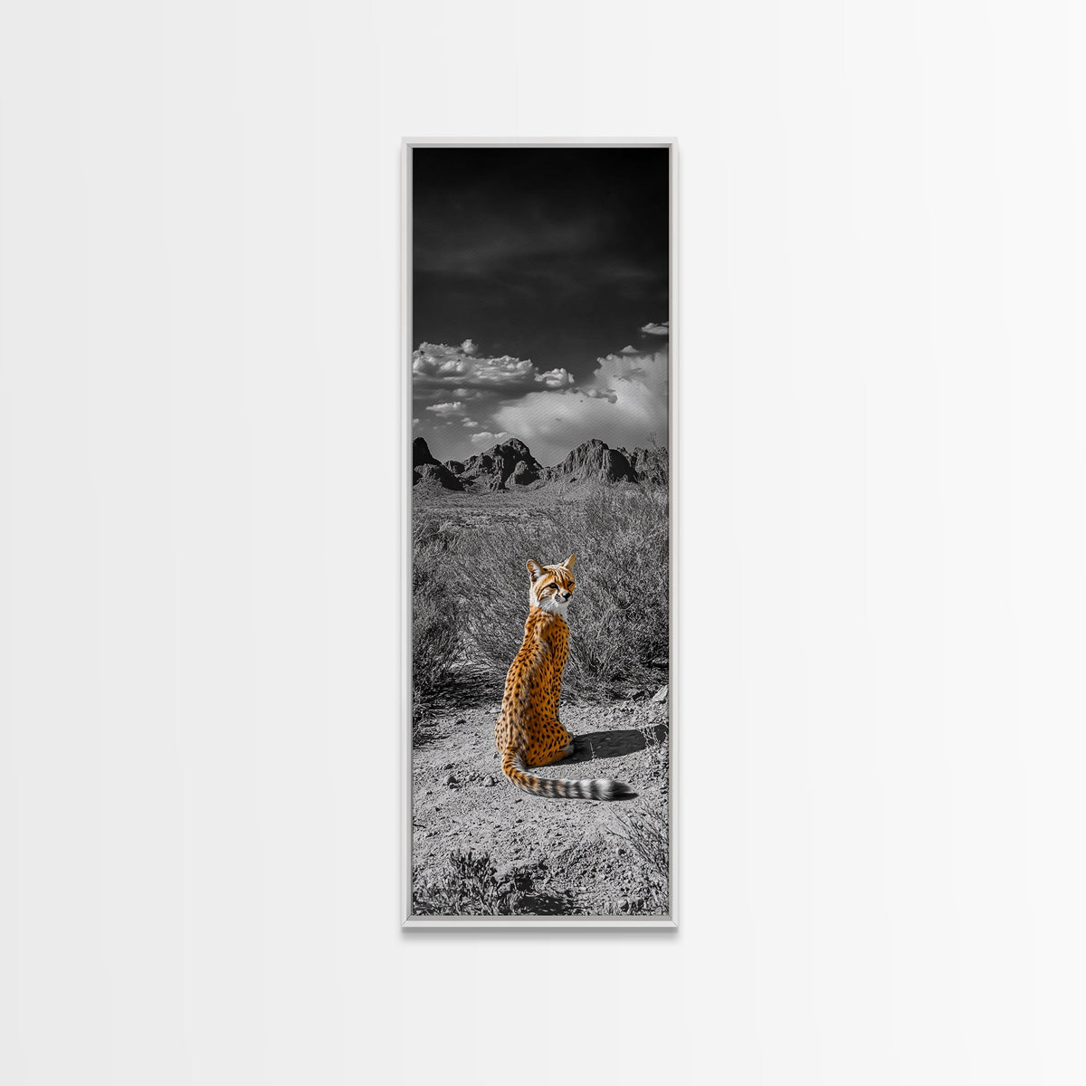 Wild Serval, Desert Cat, Savannah Wildlife, Majestic Predator, Framed Canvas Print, Safari Theme Living Room Wall Art, Modern Nature Decor