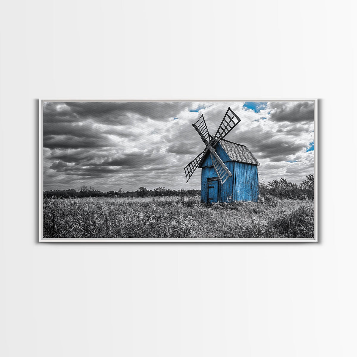 Blue Windmill, Rustic Field, Vintage Vibes, Countryside Charm, Framed Canvas Print, Farmhouse Wall Art, Autumn Rustic Decor, Barn Art | | Wiccan Center