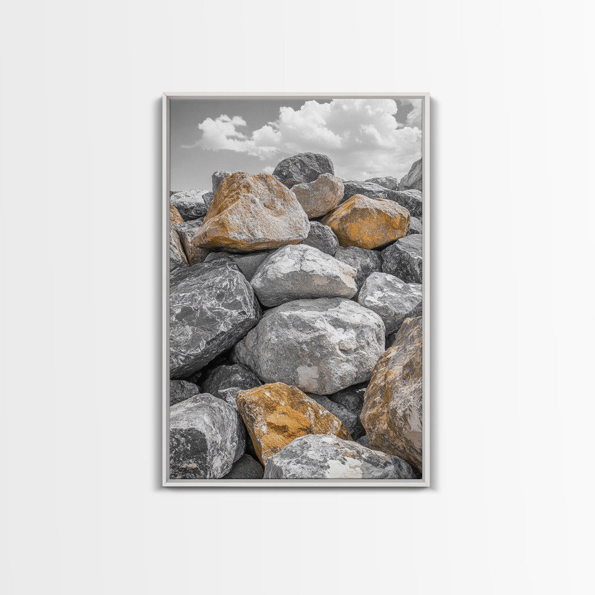 Golden Boulders, Earthy Texture, Nature Stones, Framed Canvas Print, Industrial Office Wall Art, Minimalist Landscape, Rock Photography | | Wiccan Center