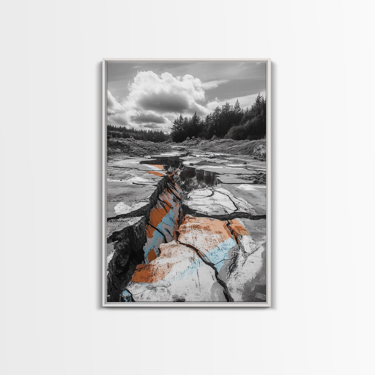 Cracked Earth, Desert Scene, Color Splash Photography, Framed Canvas Print, Modern Nature Wall Art, Industrial Decor, Earth Tones | | Wiccan Center