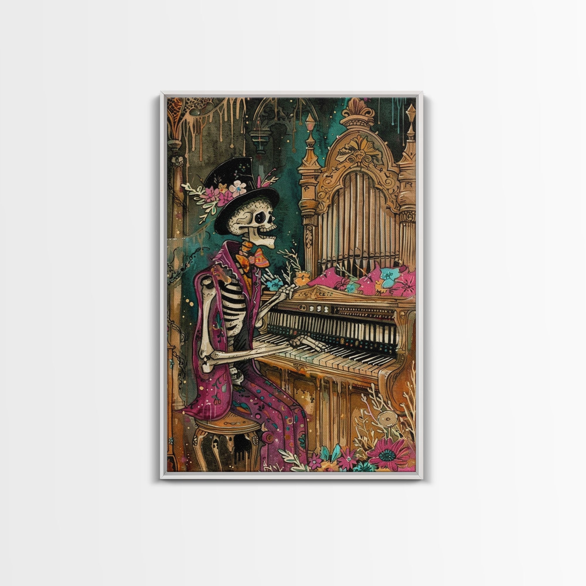 Skeleton Playing Organ in Gothic Church - Day of the Dead Skeleton Musician - Gothic Halloween Art - Skeleton Decor for Halloween | | Wiccan Center