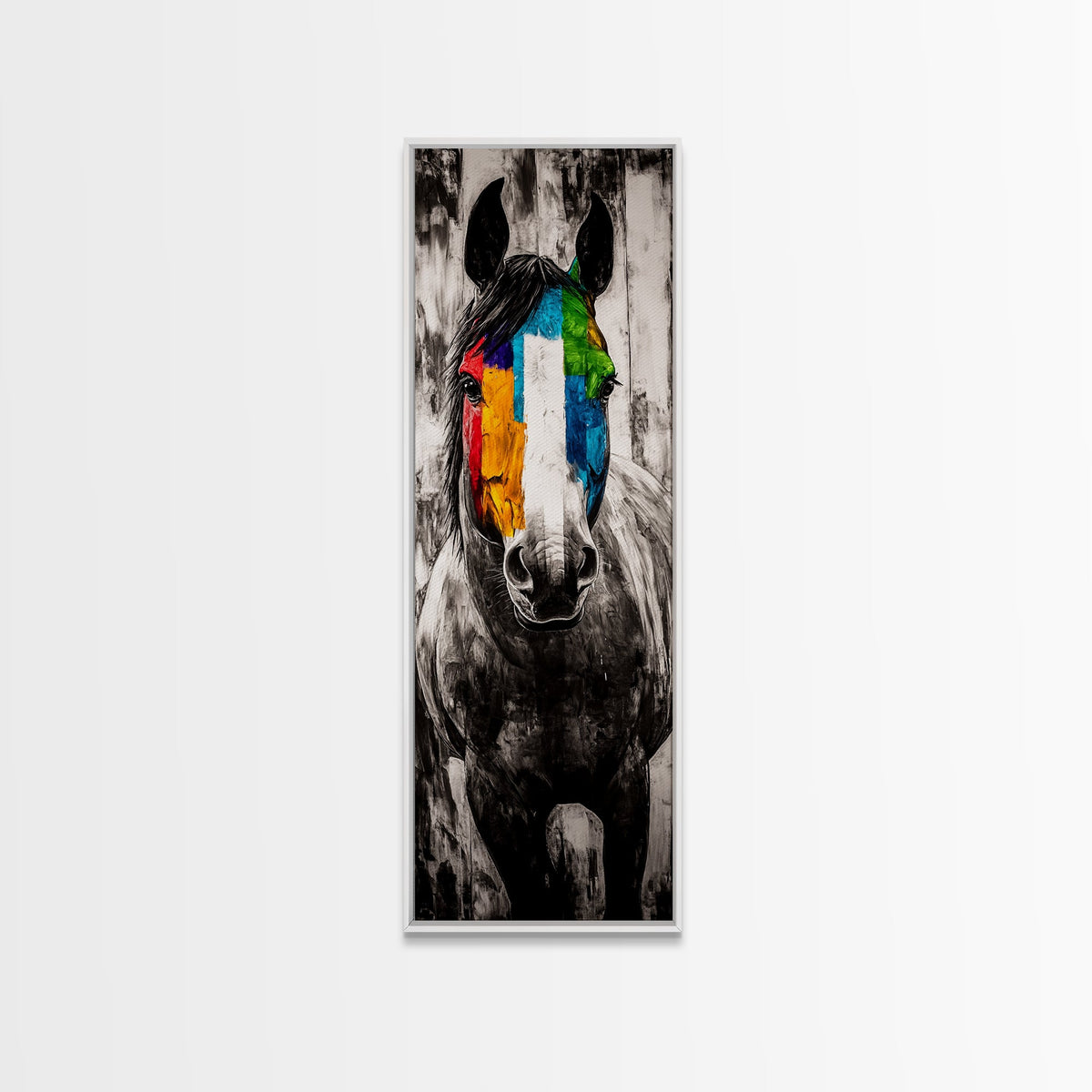 Modern Horse Art Framed Canvas Print horse wall art vintage horse art blotter art black cowgirl painting rustic decor geometric wall art