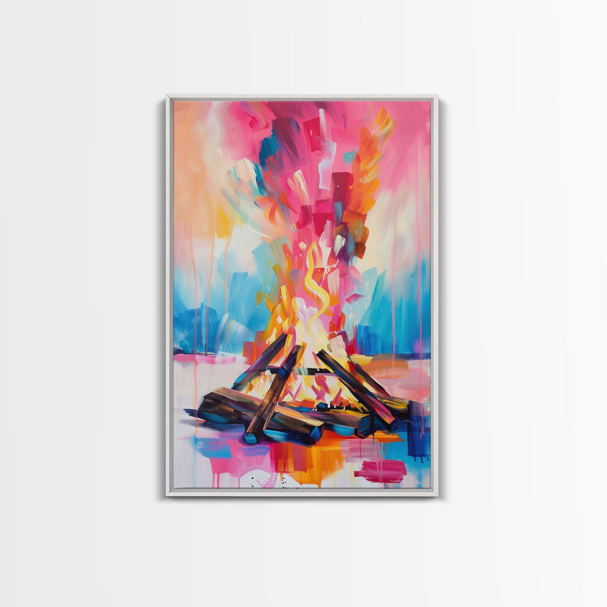 Abstract Campfire Framed Canvas Print - Colorful Fire Wall Art, Living Room Decor, Modern Artwork, Unique Nature Art for Bedroom and Office | | Wiccan Center