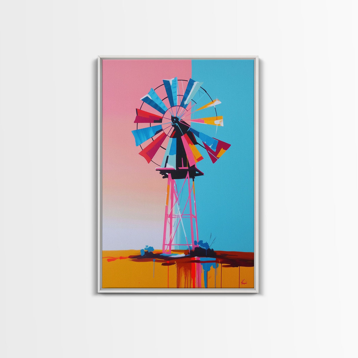 Bright Windmill Abstract Art - Framed Canvas Print, Whimsical Windmill Decor, Colorful Farmhouse Wall Art, Unique Living Room Decor | | Wiccan Center