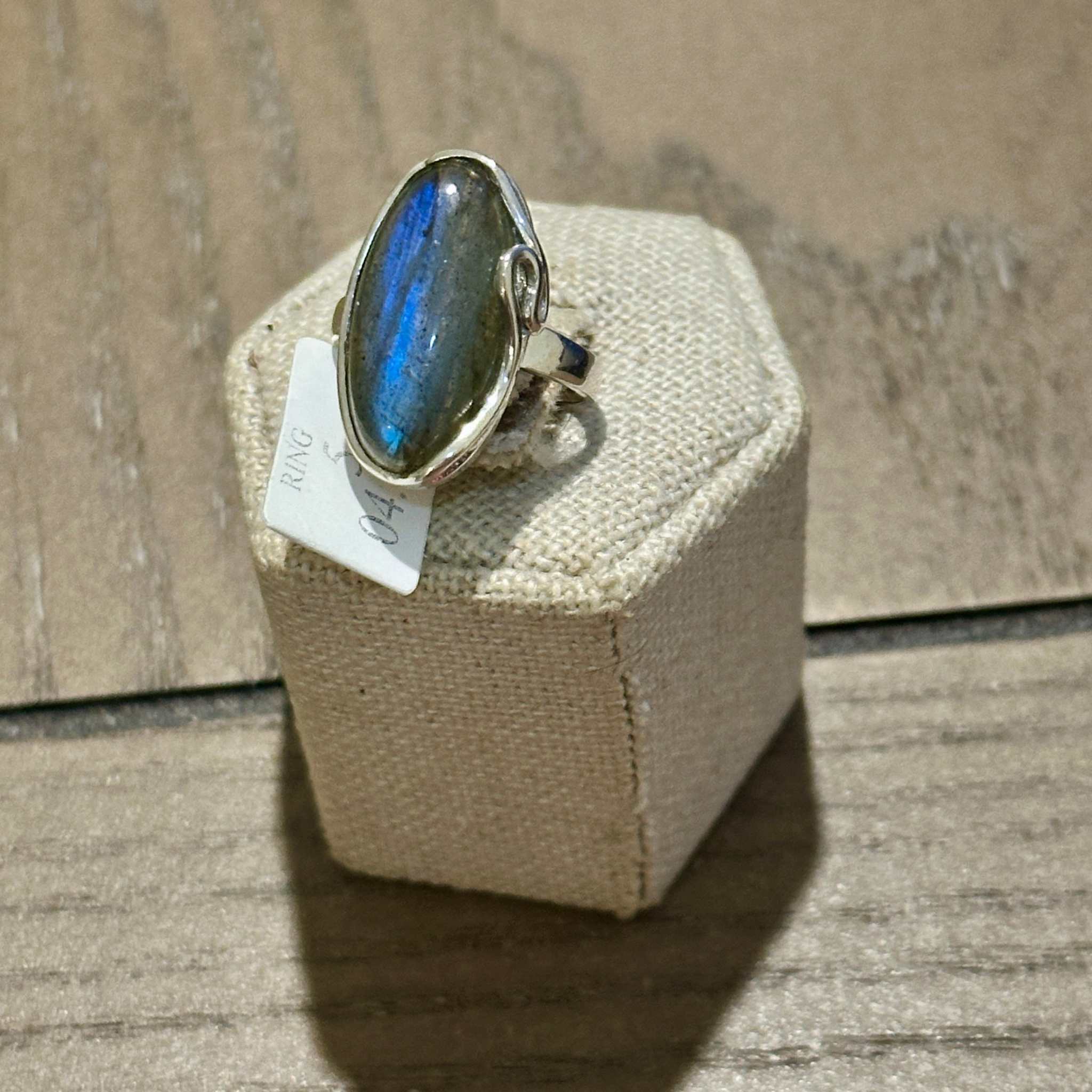 Labradorite Oval Wrapped-Band Ring – Sterling Silver – Size 5 & Size 9 | Rings | Wiccan Center