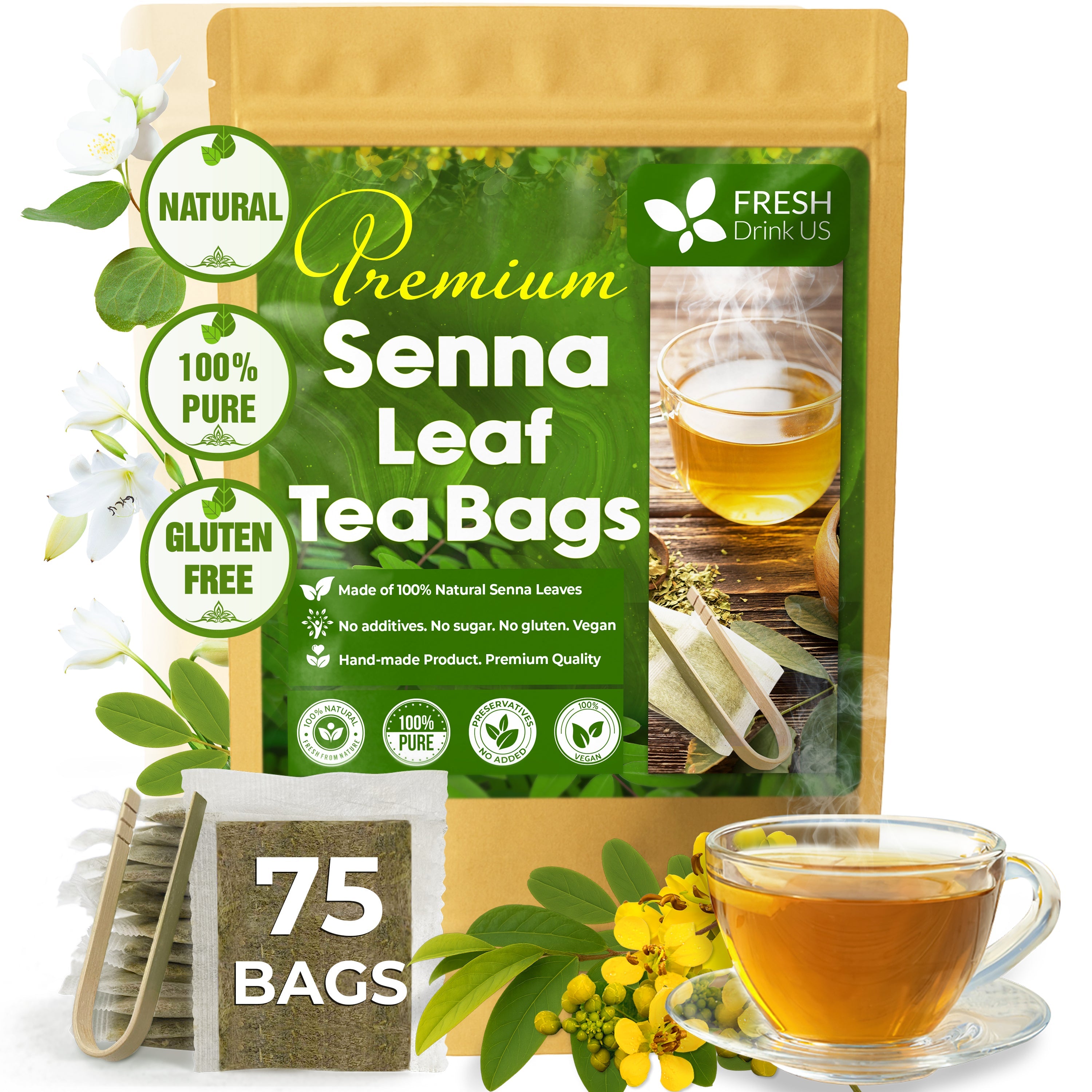 Premium Senna Leaf Tea Bags, 100% Natural & Pure from Senna Leaves. Loose Leaf Senna Herbal Tea, Made with Natural Material Tea Bags, Senna Leaf Tea. No Sugar, No Caffeine, No Gluten, Vegan. | Tea | Wiccan Center