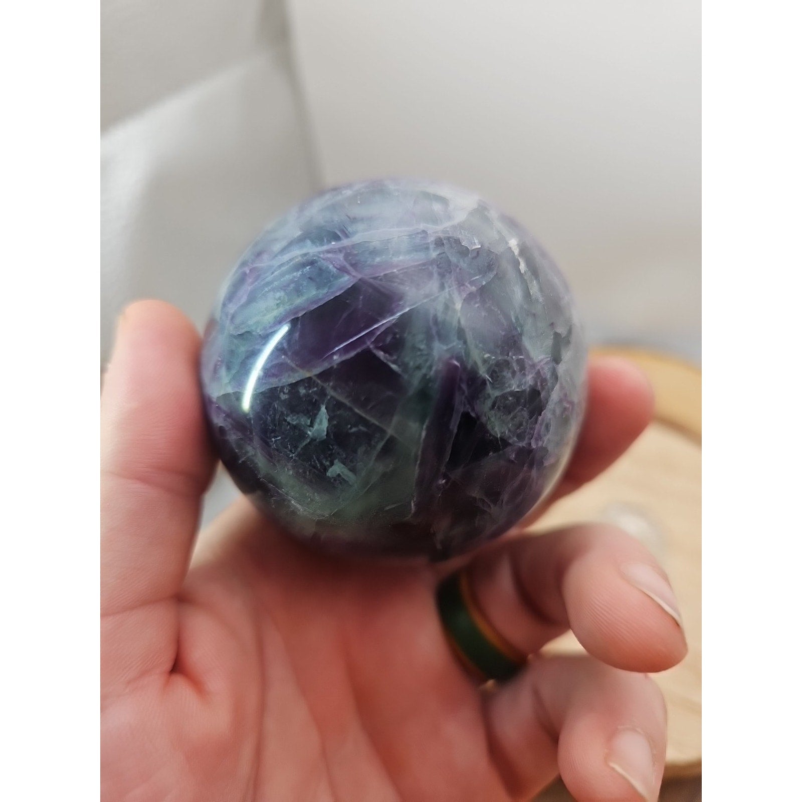 1.09lb Natural Rainbow Fluorite Quartz Crystal Sphere Ball Polished | Crystal Spheres & Eggs | Wiccan Center