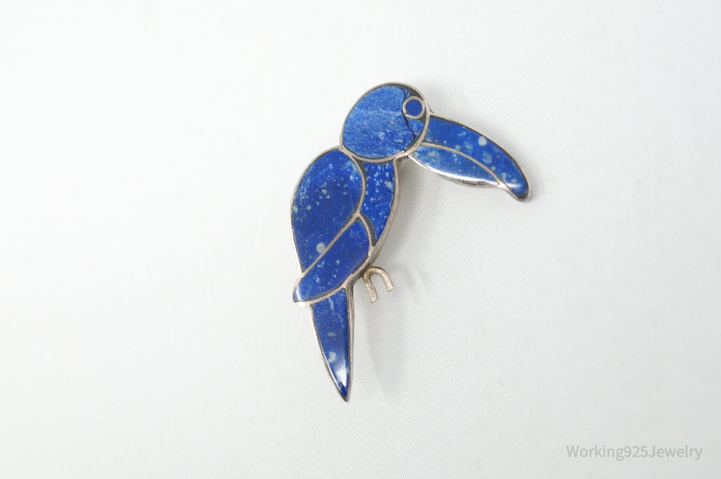 Vintage Handmade Lapis Lazuli Parrot 980 Silver Southwestern Brooch Pendant | Jewelry > Necklaces > Pendants | Wiccan Center