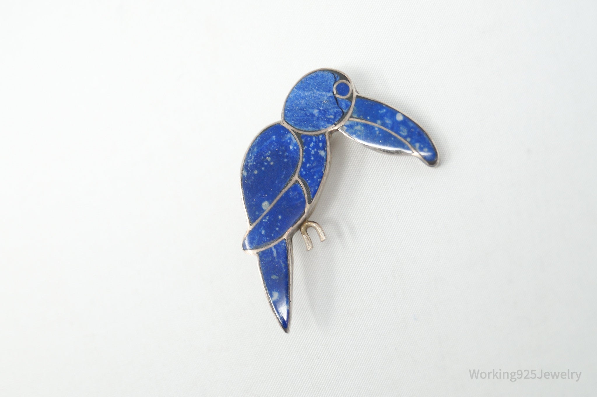 Vintage Handmade Lapis Lazuli Parrot 980 Silver Southwestern Brooch Pendant | Jewelry > Necklaces > Pendants | Wiccan Center
