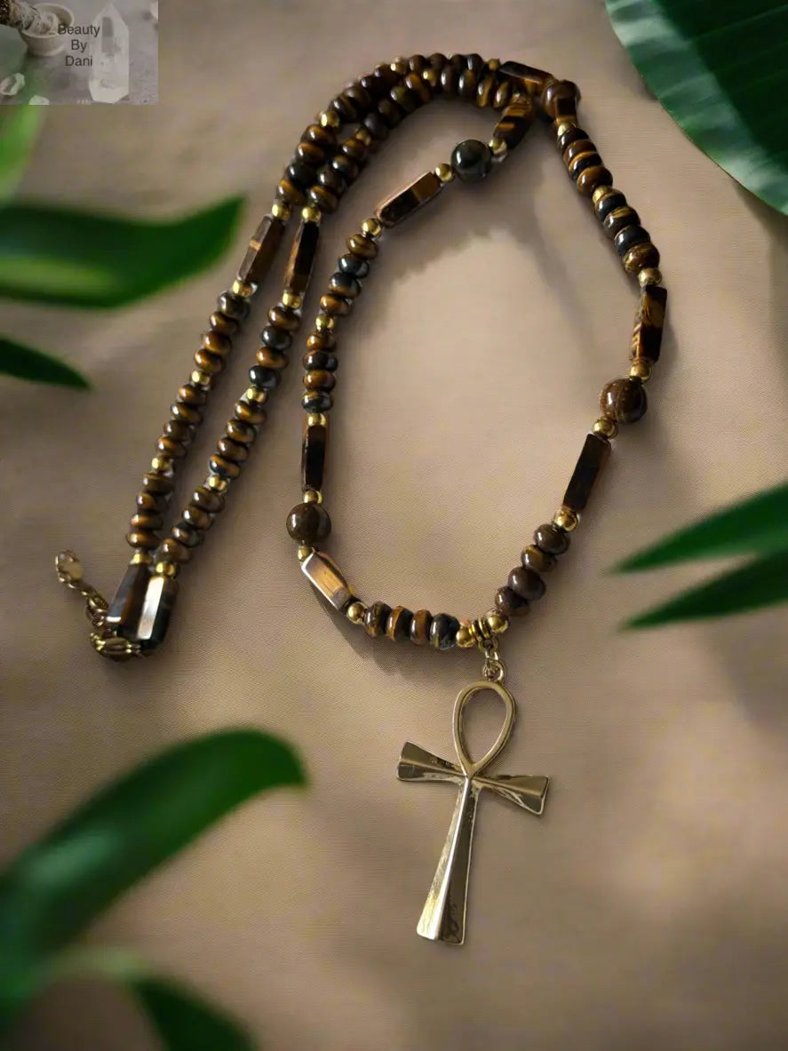 Tiger’s Eye Cross Long Necklace
