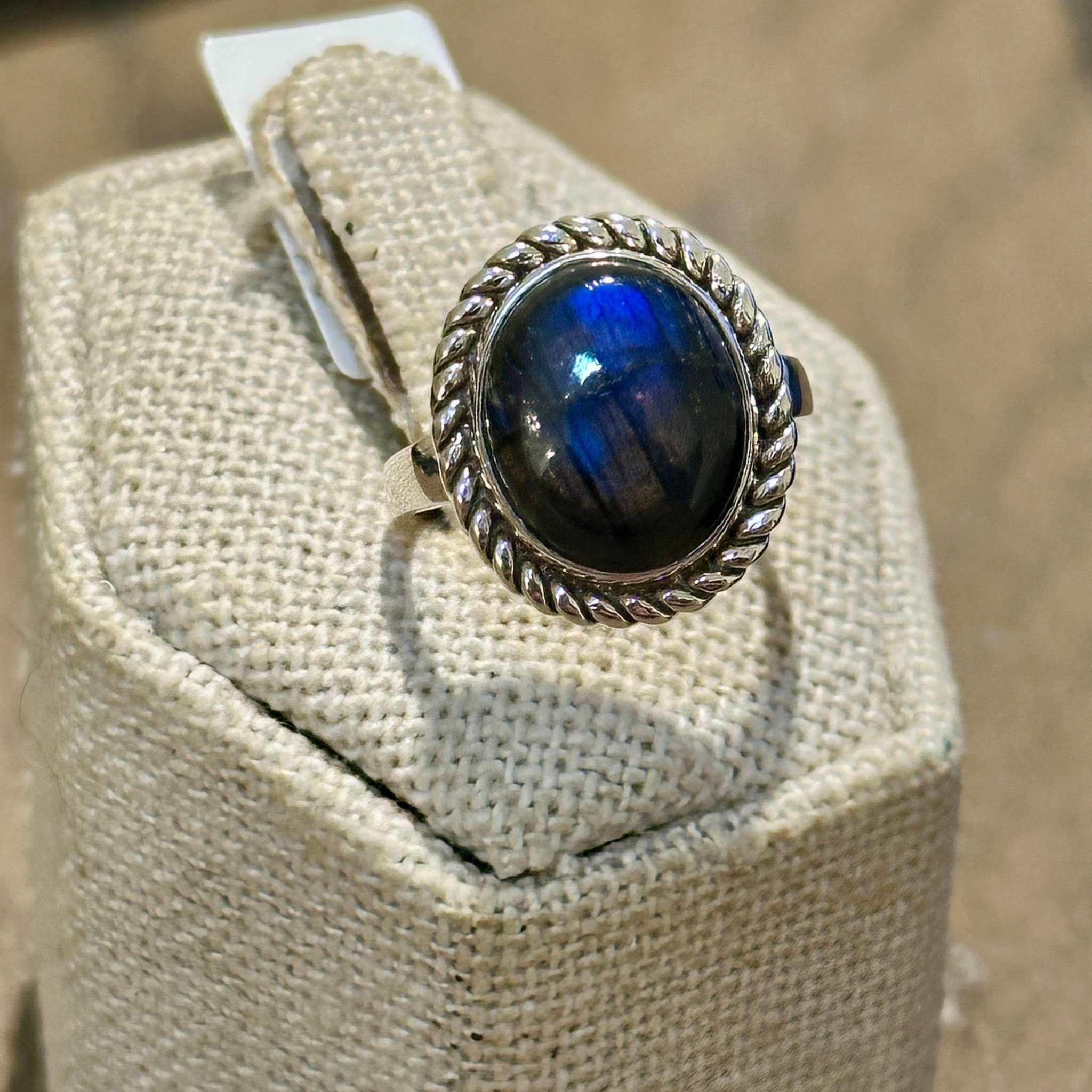 Labradorite Oval Rope-Frame Ring – Sterling Silver – Sizes 5 & 9 | Rings | Wiccan Center