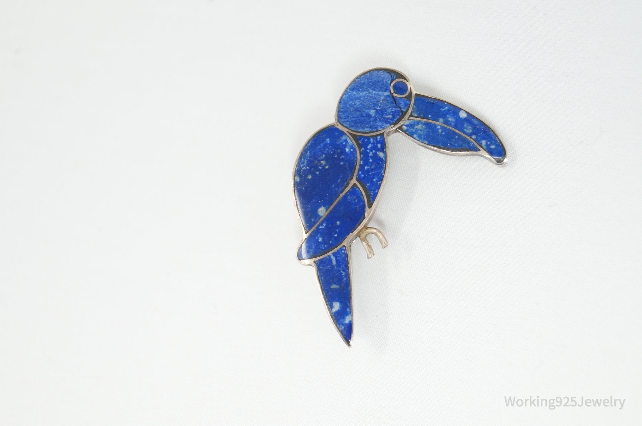 Vintage Handmade Lapis Lazuli Parrot 980 Silver Southwestern Brooch Pendant | Jewelry > Necklaces > Pendants | Wiccan Center
